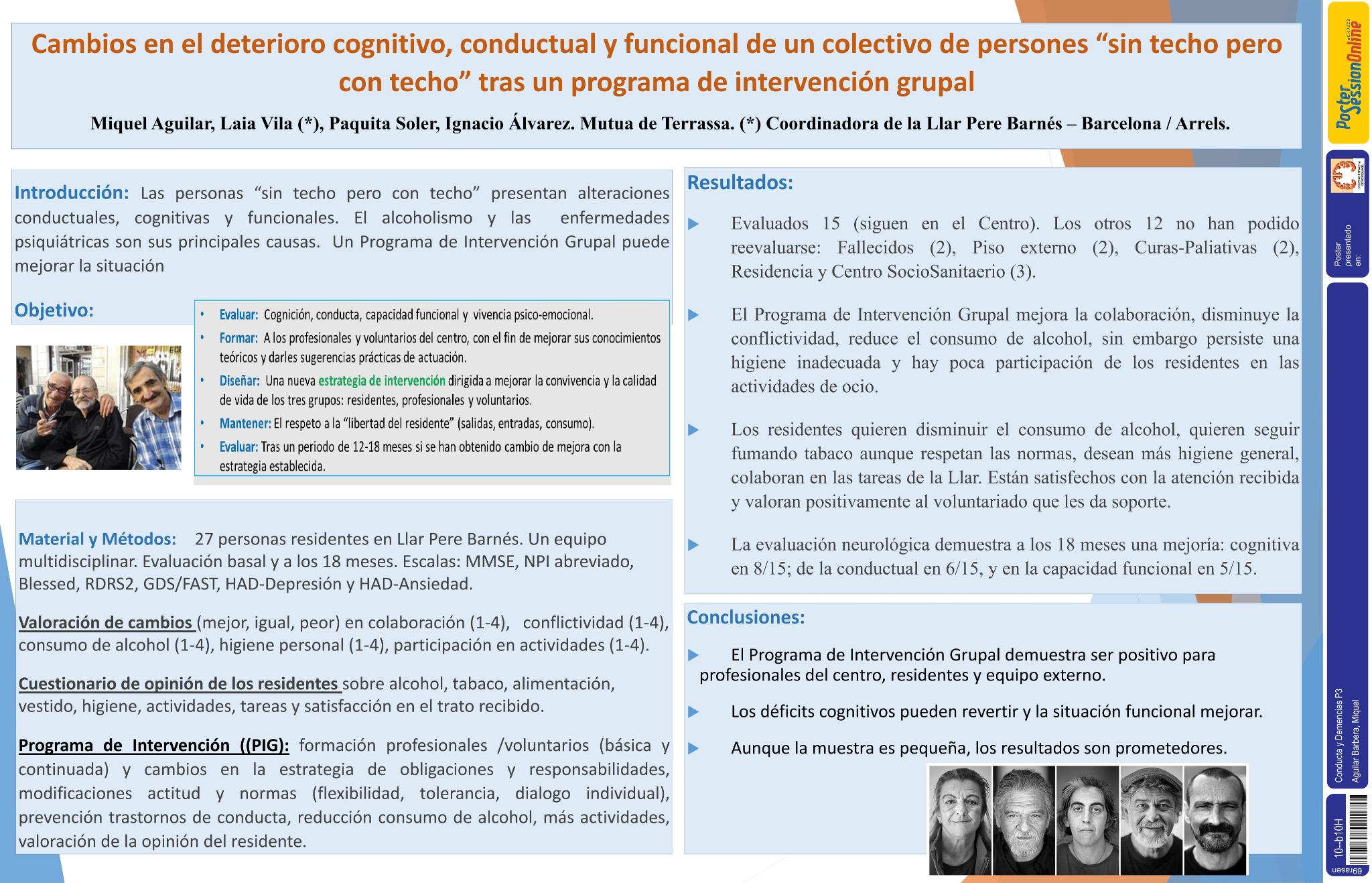 Cambios en el deterioro cognitivo, conductual y funcional de un colectivo de persones “sin techo pero con techo” tras un programa de intervención grupal