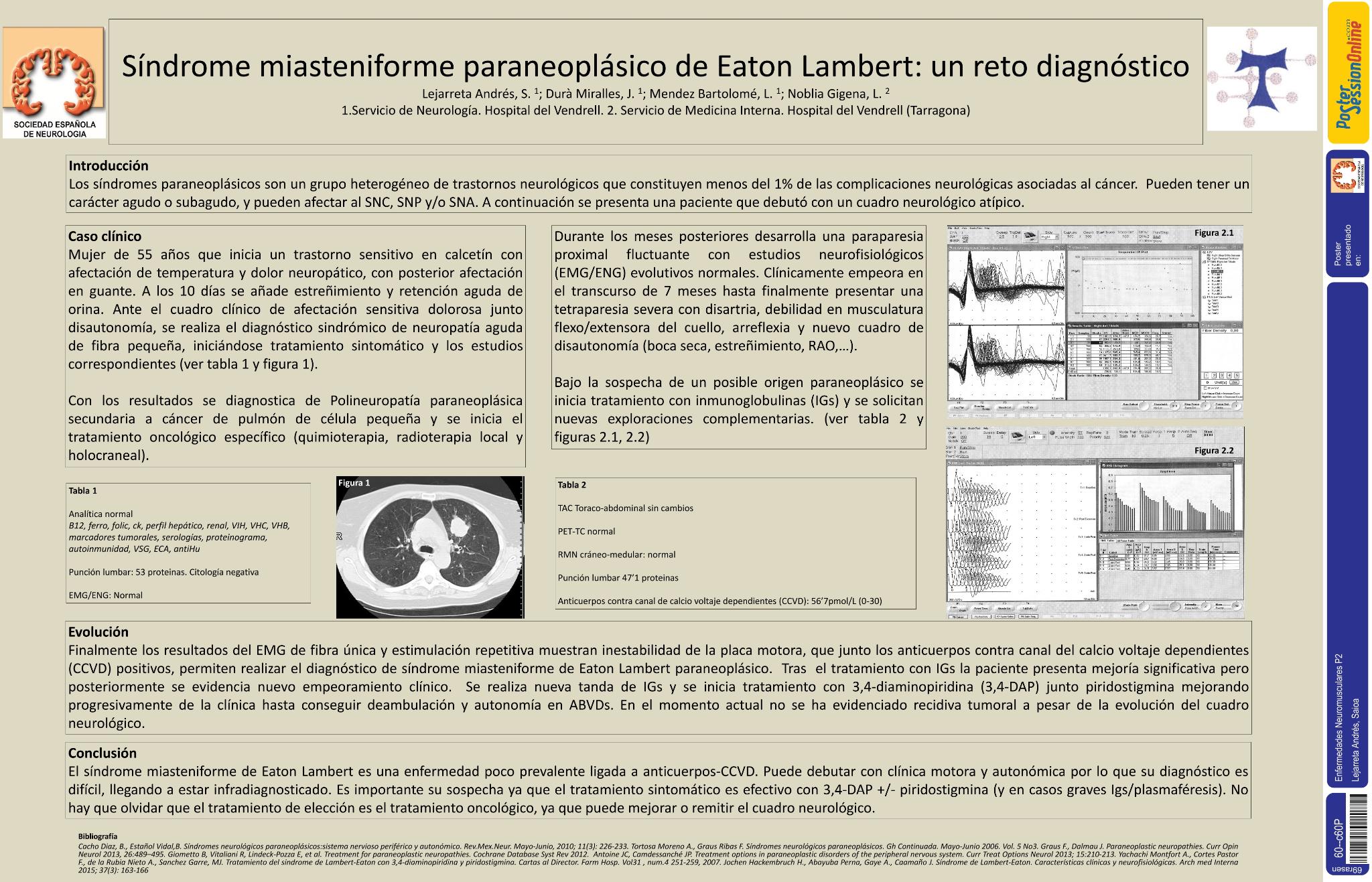 Síndrome miasteniforme paraneoplásico de Eaton Lambert: un reto diagnóstico