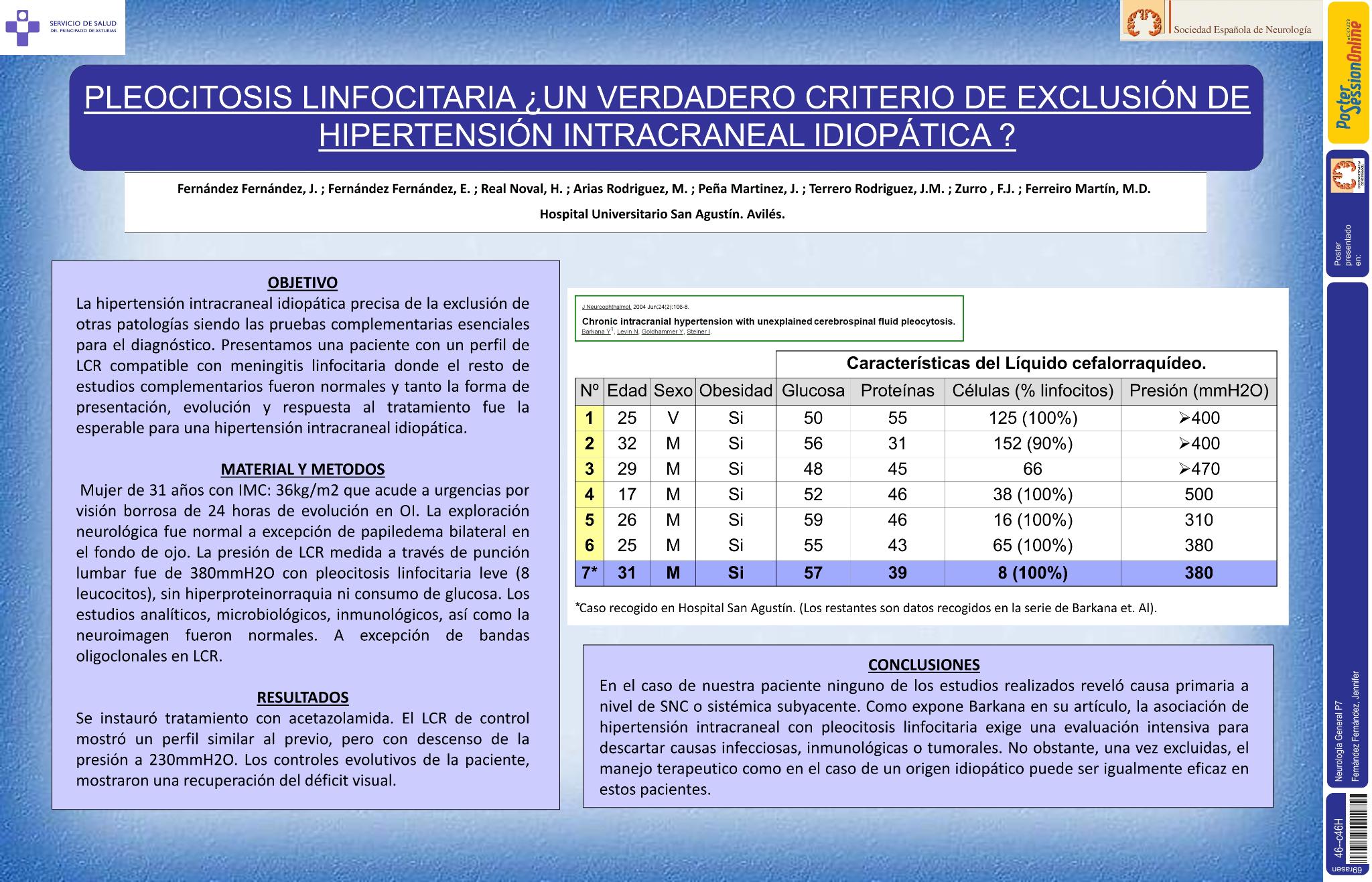 Pleocitosis linfocitaria. ¿Un verdadero criterio de exclusión de hipertensión intracraneal idiopática?
