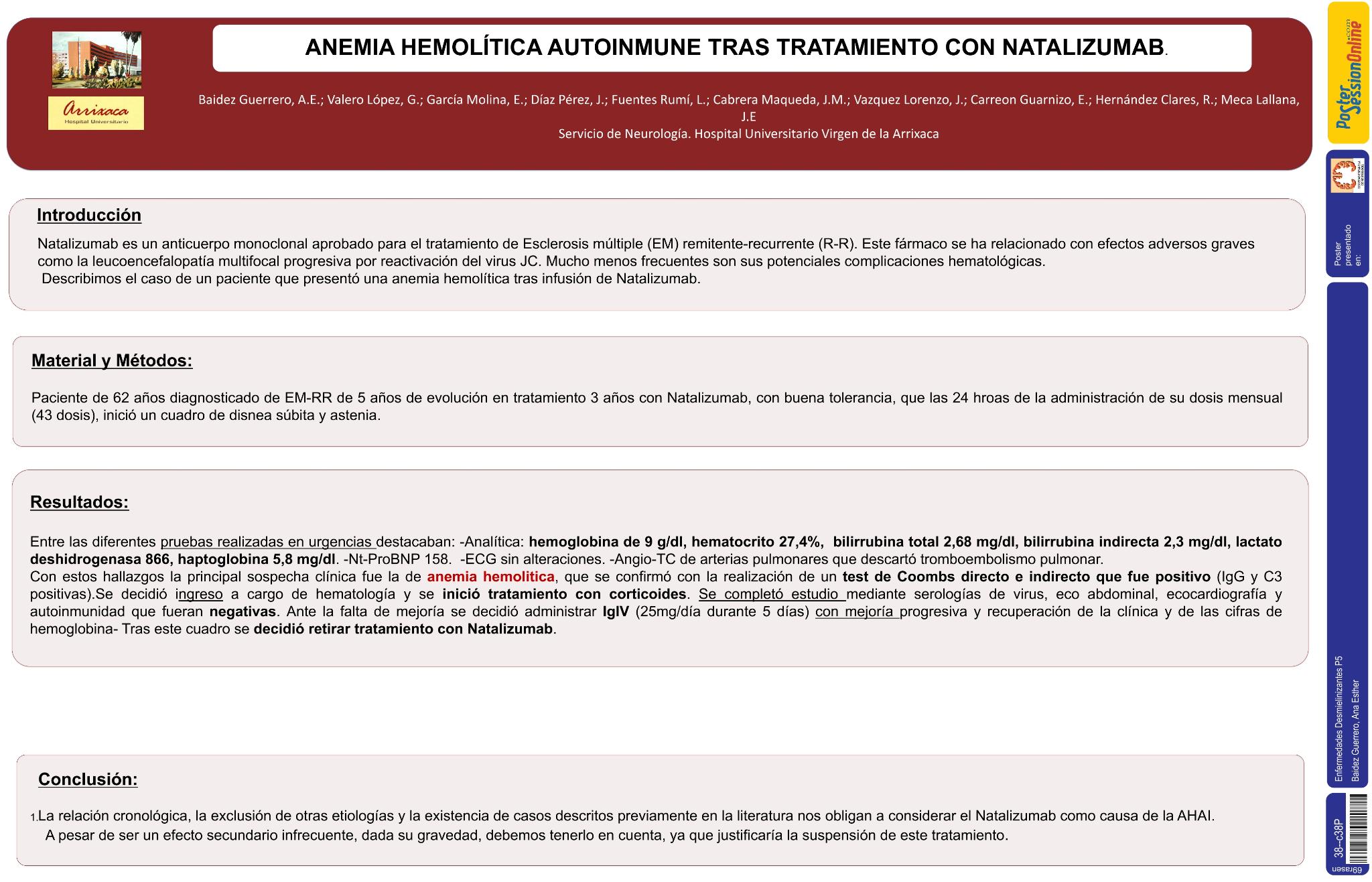 Anemia hemolítica autoinmune tras tratamiento con Natalizumab