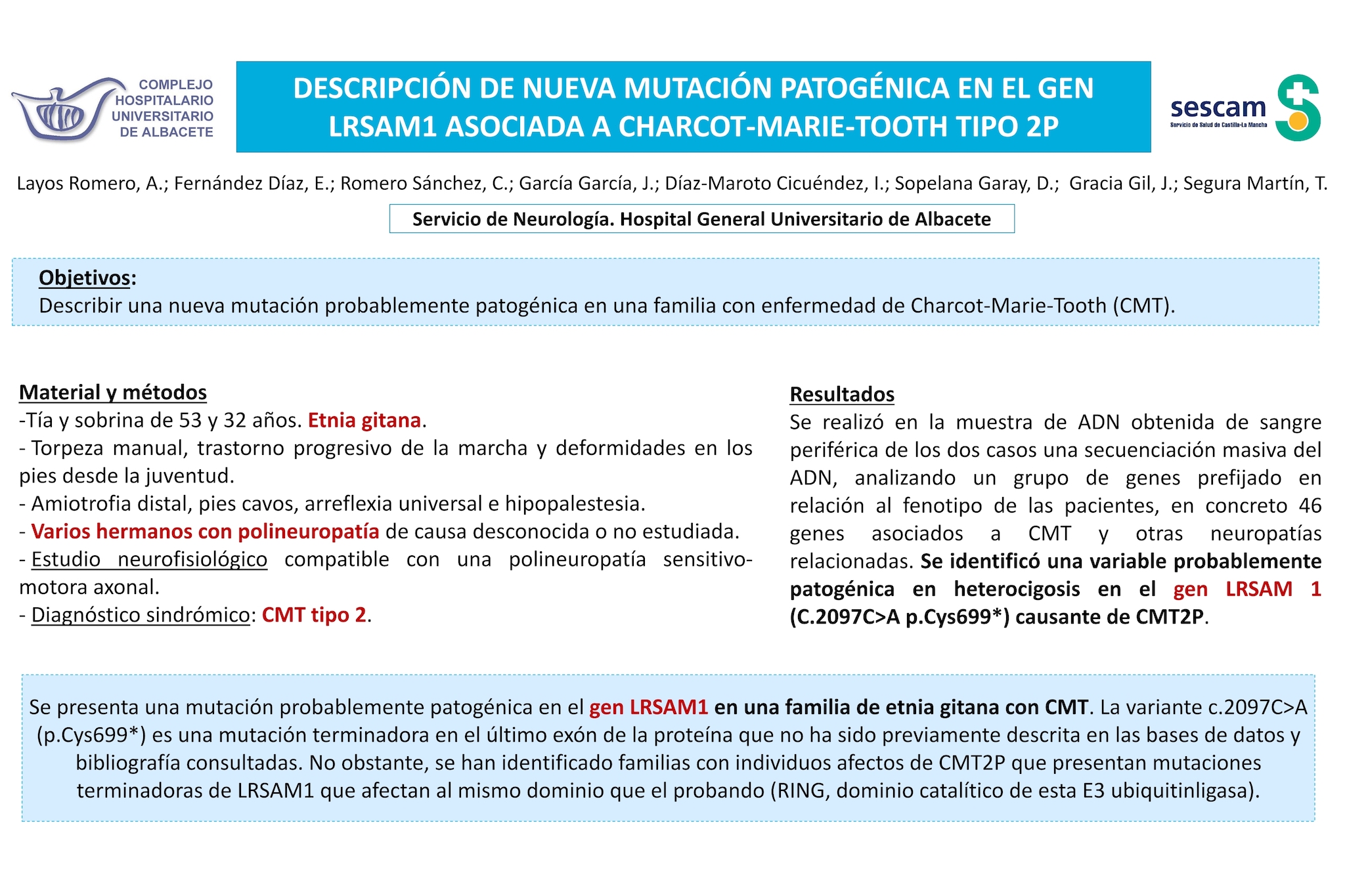 Descripción de nueva mutación patogénica en el gen LRSAM1 asociada a Charcot-Marie-Tooth tipo 2P