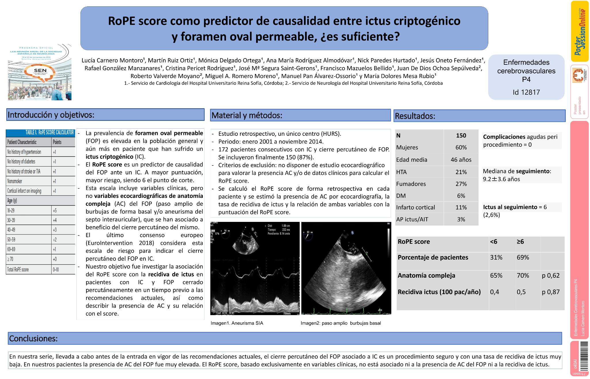 Foramen oval permeable e ictus criptogénico, ¿es suficiente el RoPE score como predictor de causalidad?