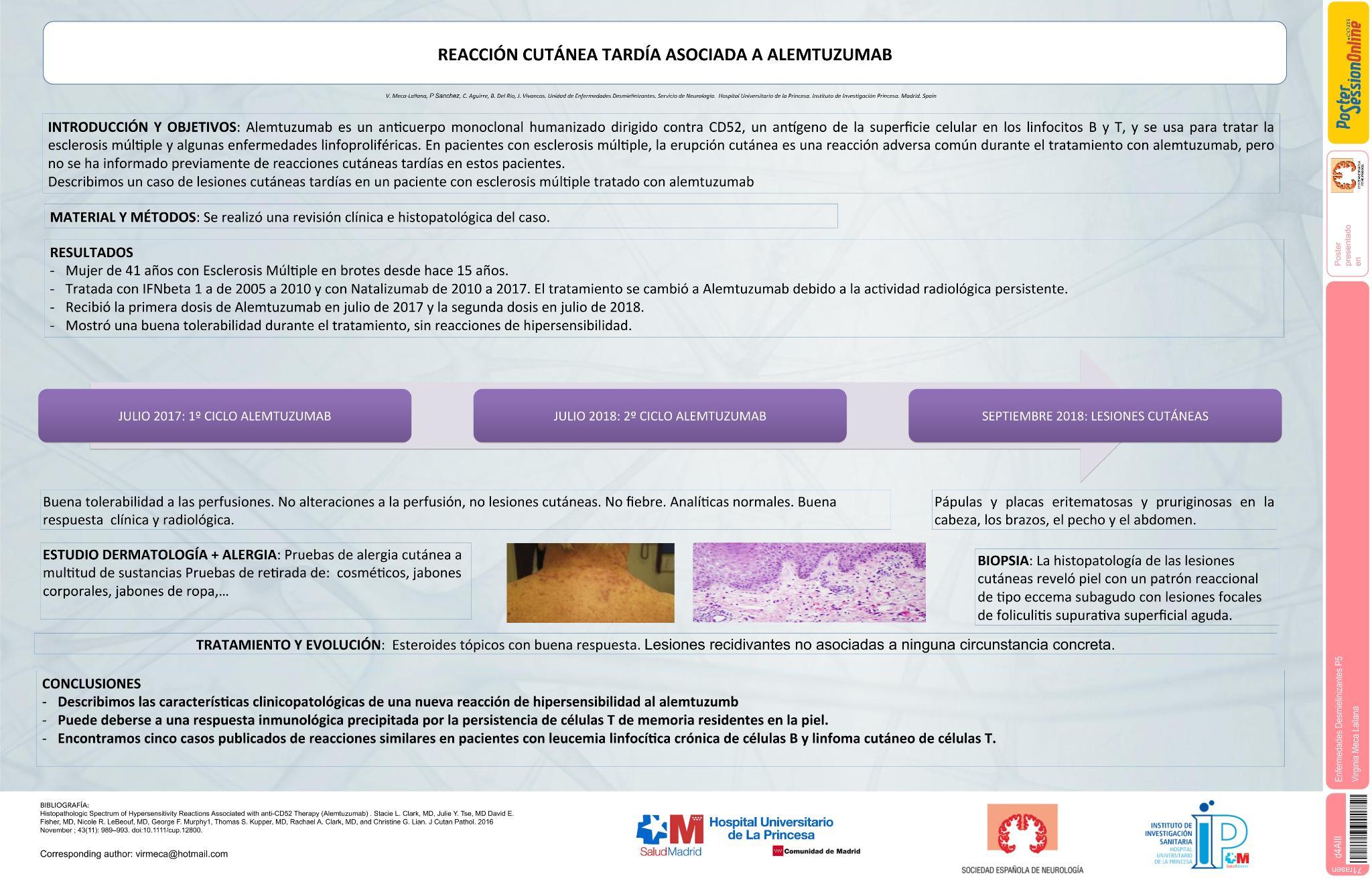 Reacción cutánea tardía a Alemtuzumab