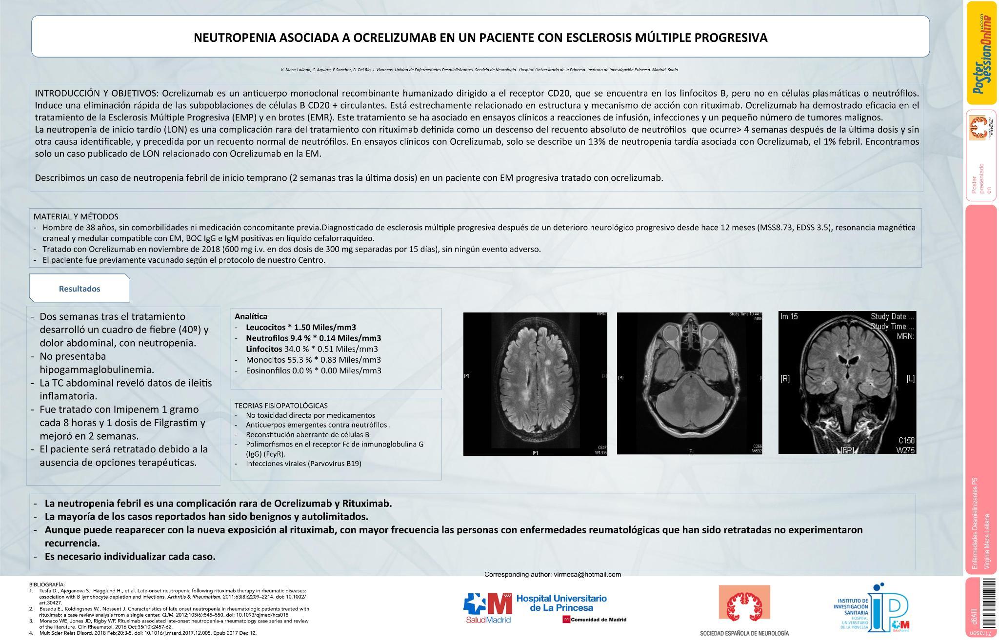 Neutropenia asociada con ocrelizumab en un paciente con esclerosis múltiple progresiva