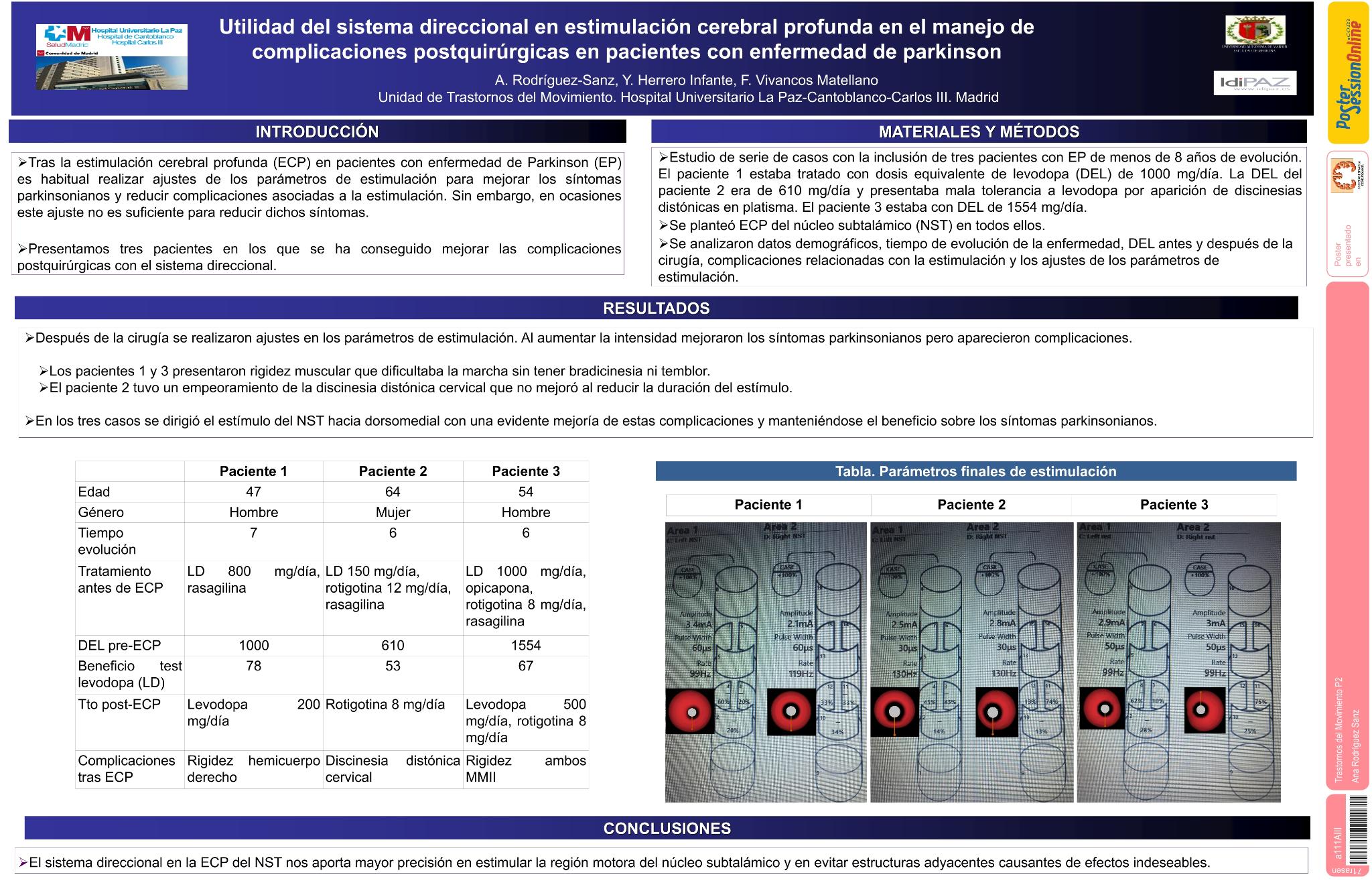 Utilidad del sistema direccional en estimulación cerebral profunda en el manejo de complicaciones postquirúrgicas en pacientes con enfermedad de parkinson