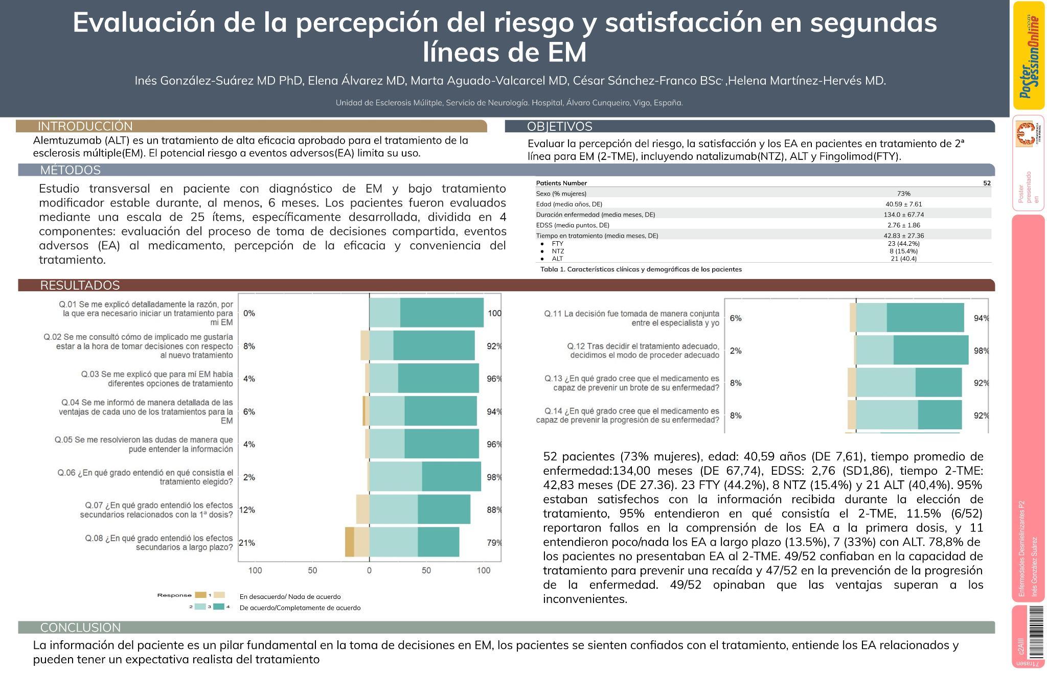 Evaluación de la percepción del riesgo y satisfacción en segundas líneas de EM