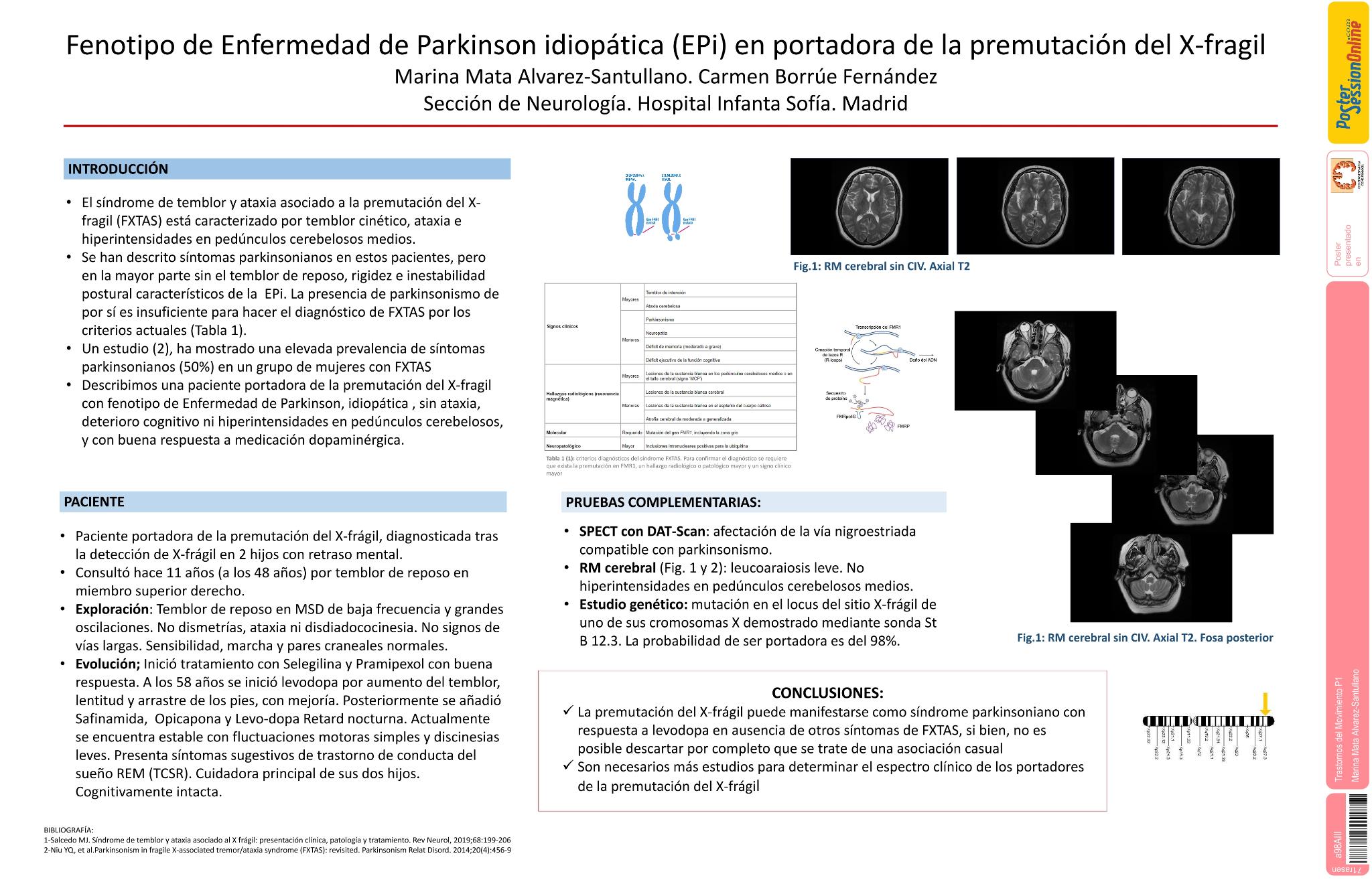 Fenotipo de Enfermedad de Parkinson idiopática (EPi) en portadora de la premutacion del x-fragil