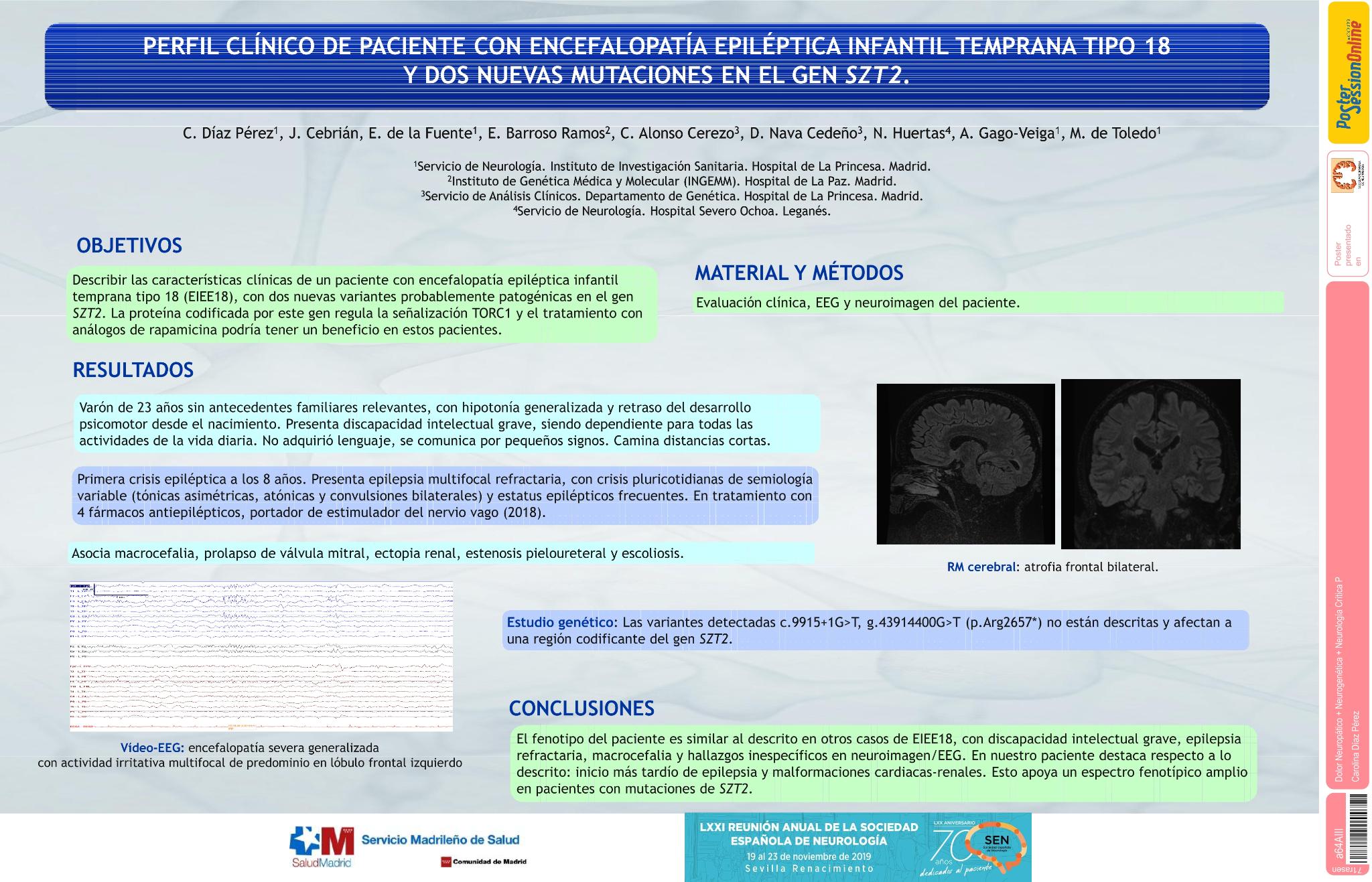 Fenotipo clínico, electrofisiológico y de neuroimagen en un paciente con encefalopatía epiléptica infantil temprana tipo 18 y dos nuevas mutaciones en el gen SZT2