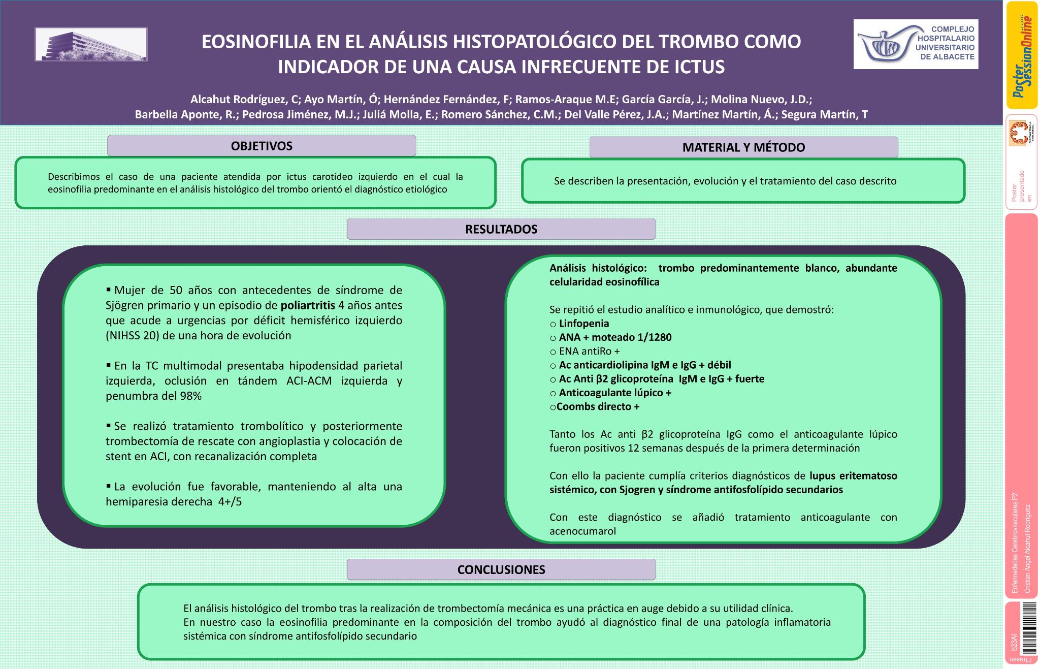 Eosinofilia en el análisis histopatológico del trombo como indicador de una causa infrecuente de ictus