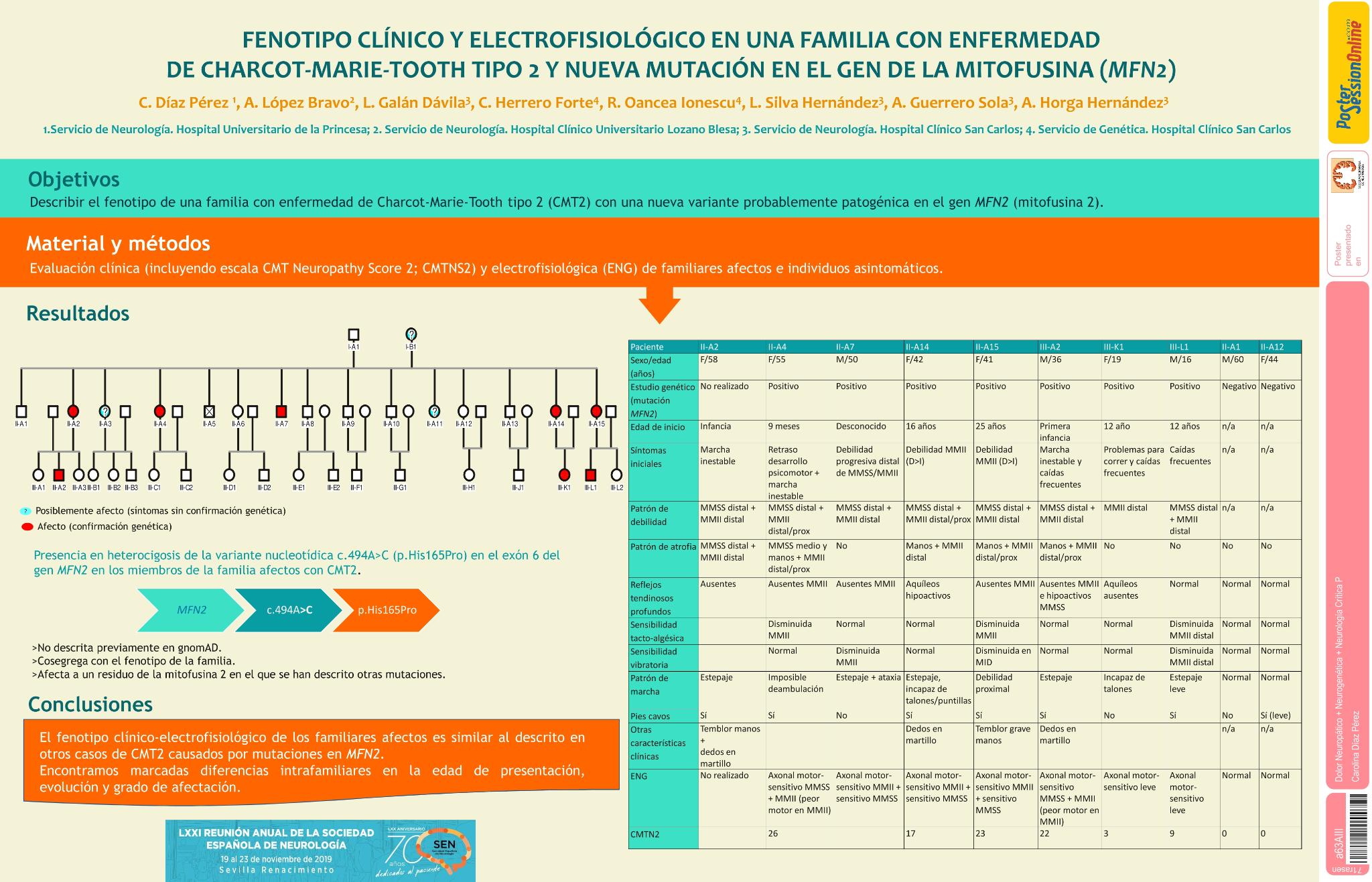 Fenotipo clínico y electrofisiológico en una familia con enfermedad de Charcot-Marie-Tooth tipo 2 y nueva mutación en el gen de la mitofusina (MFN2)