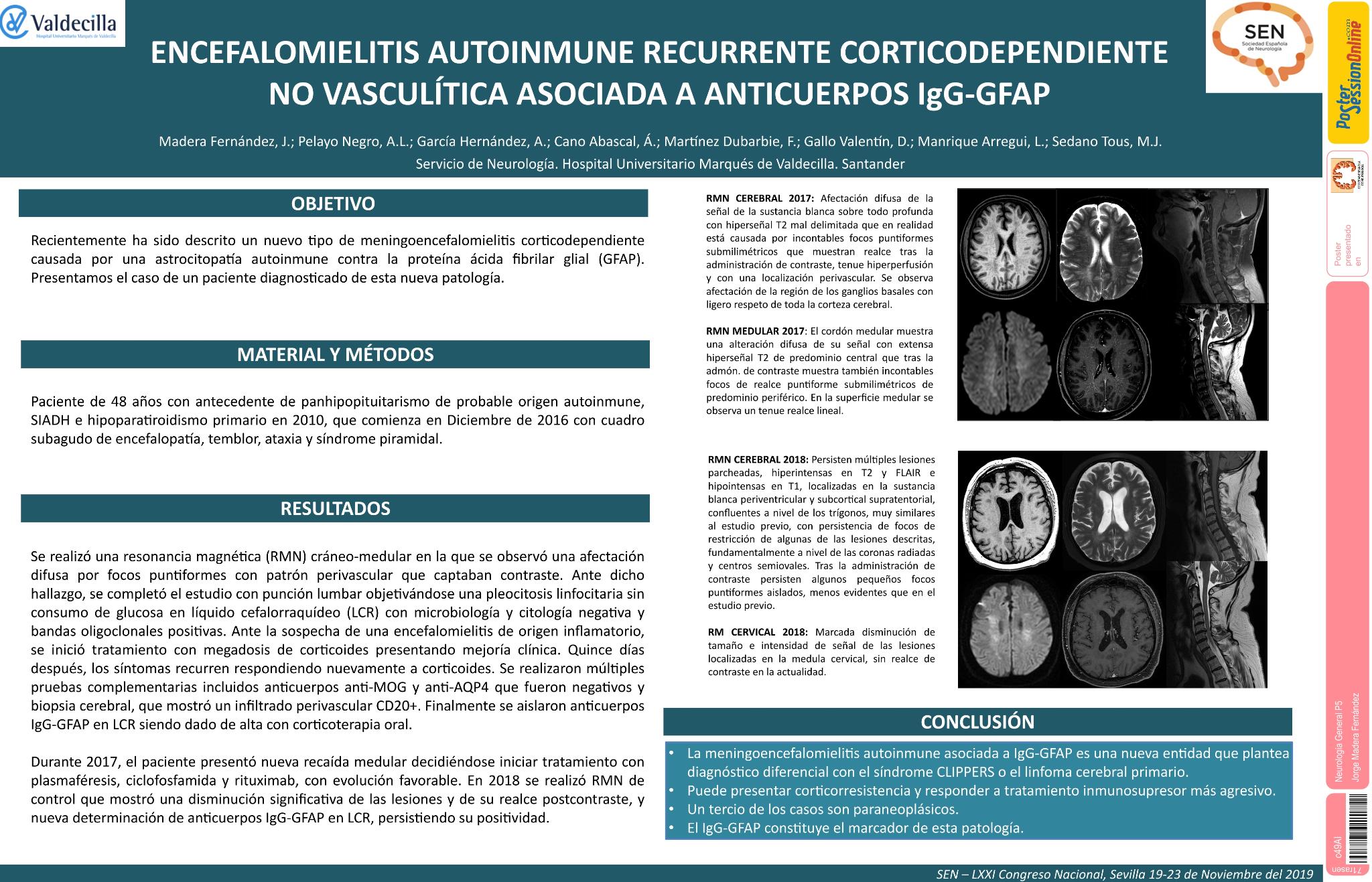 Encefalomielitis autoinmune recurrente corticodependiente no vasculítica asociada a anticuerpos IgG-GFAP