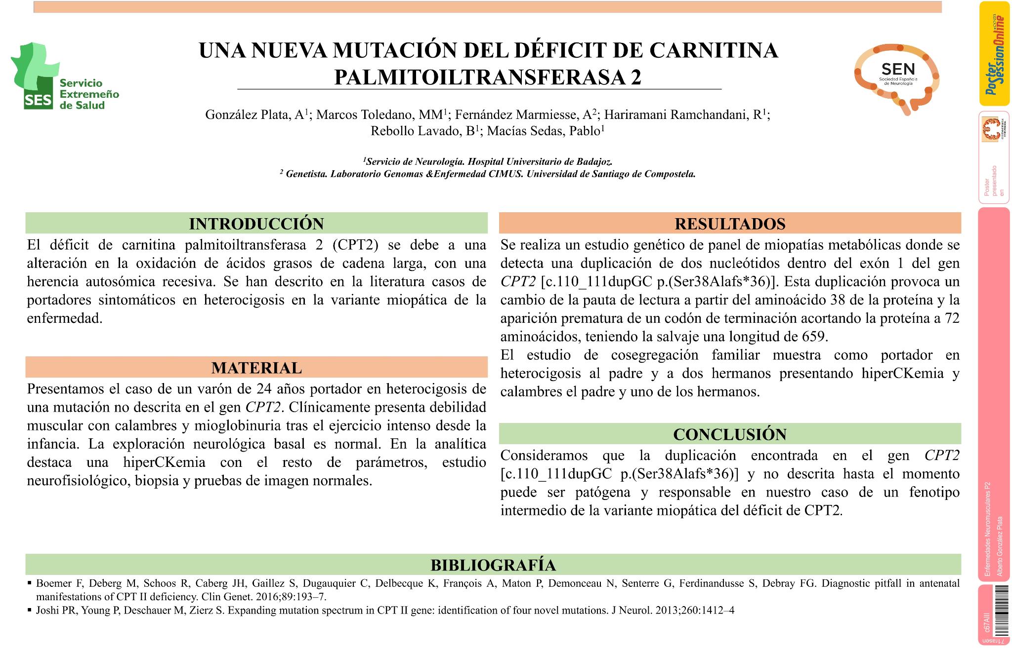 Un nuevo caso de portador sintomático del déficit de carnitina palmitoiltransferasa 2