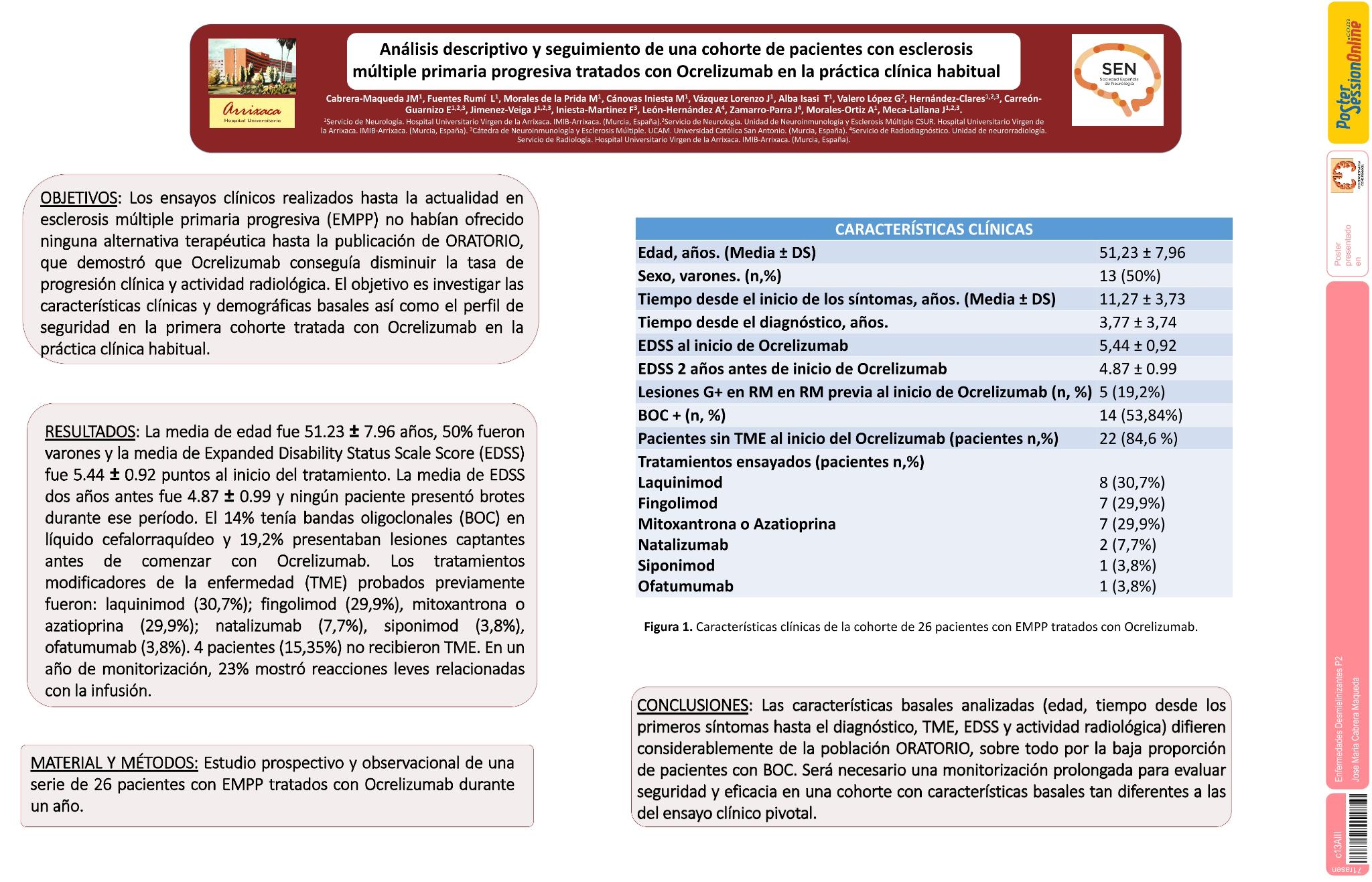 Análisis descriptivo y seguimiento de una cohorte de pacientes con esclerosis múltiple primaria progresiva tratados con Ocrelizumab en la práctica clínica habitual