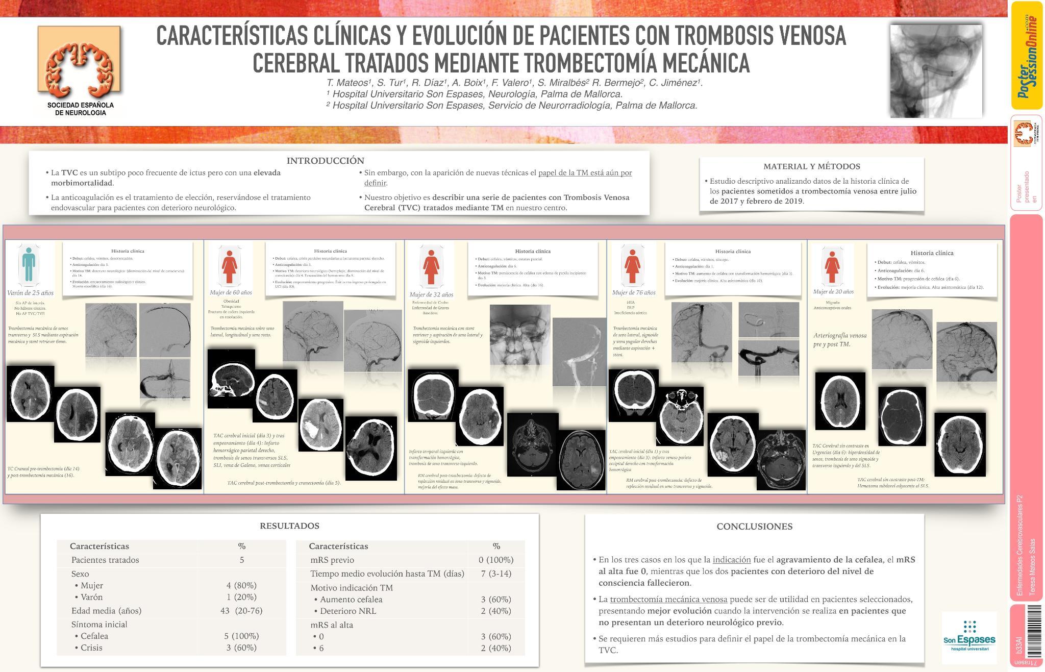 Características clínicas y evolución de pacientes con Trombosis Venosa Cerebral tratados mediante trombectomía mecánica