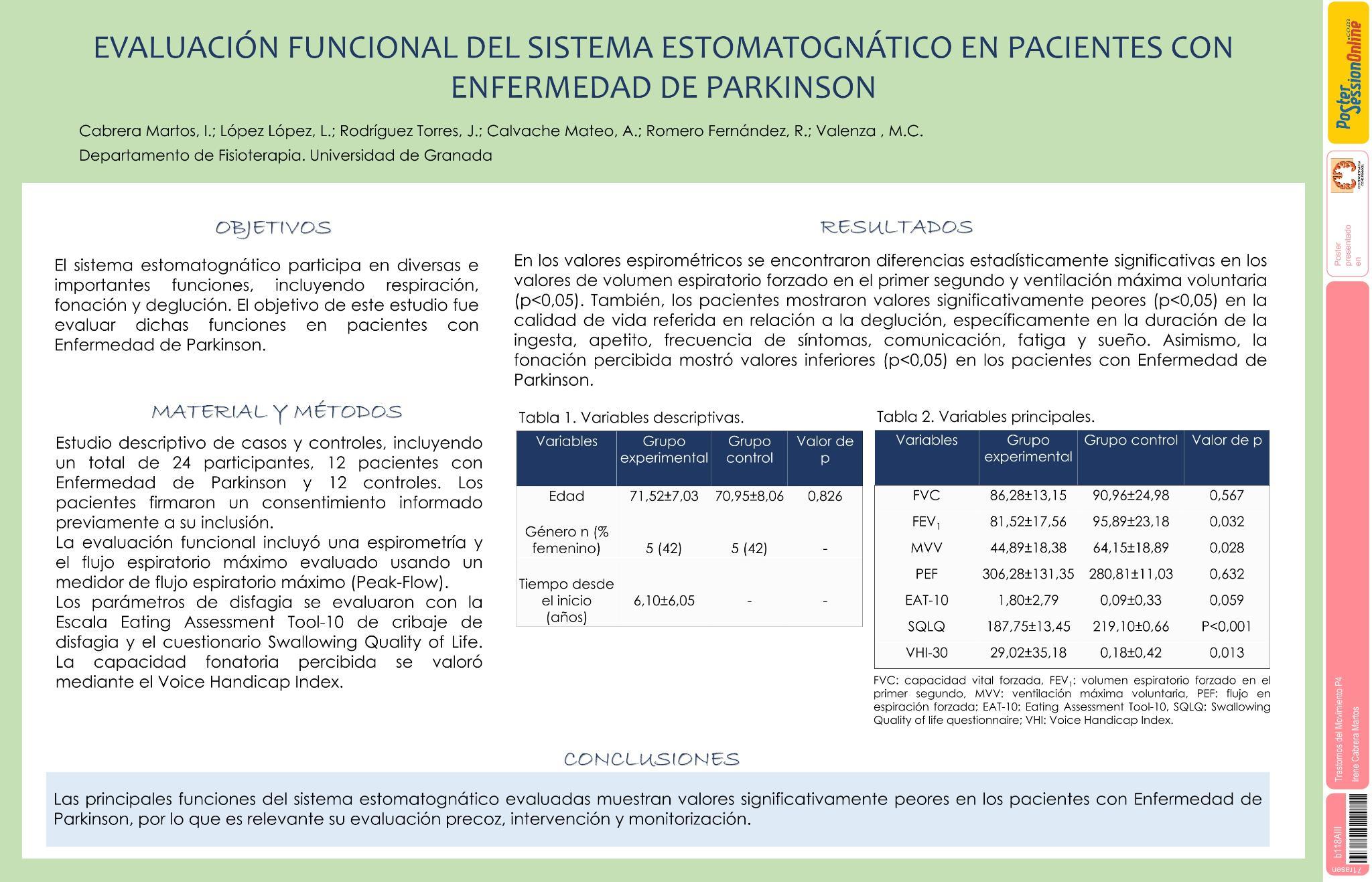 Evaluación funcional del sistema estomatognático en pacientes con Enfermedad de Parkinson