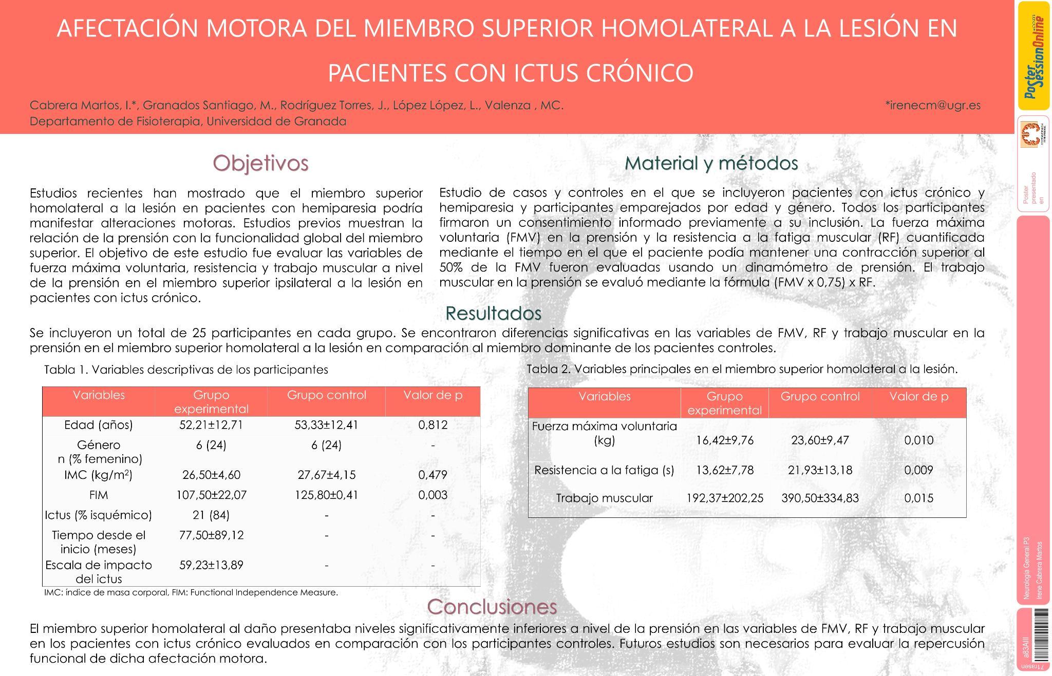 Afectación motora del miembro superior homolateral a la lesión en pacientes con ictus crónico