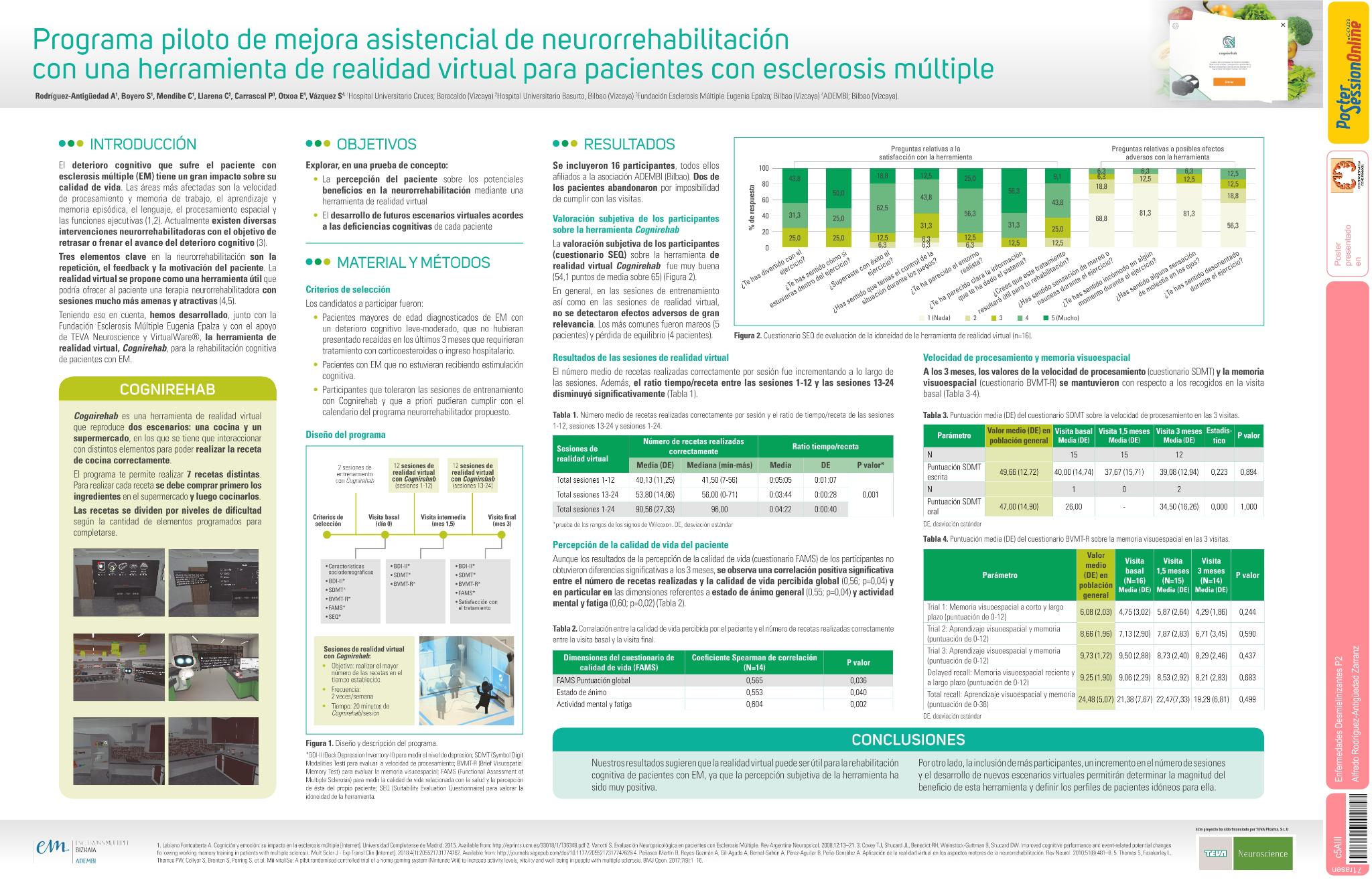 Programa piloto de mejora asistencial de neurorrehabilitación con una herramienta de realidad virtual para pacientes con esclerosis múltiple