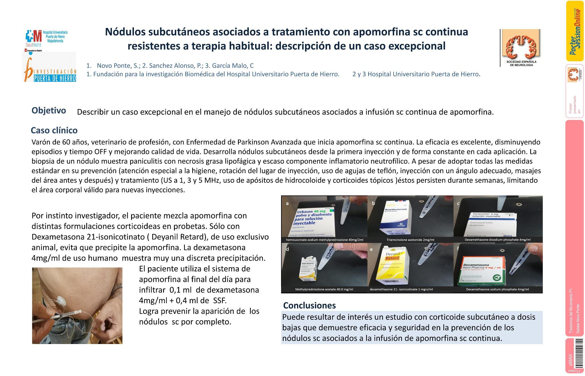 Nódulos subcutáneos asociados a tratamiento con  apomorfina sc continua resistentes a terapia habitual: descripción de un caso excepcional