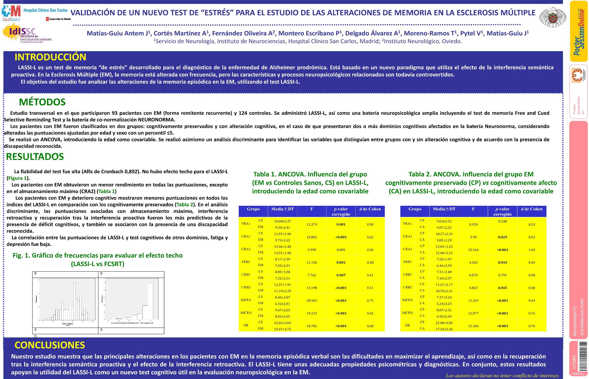 Validación de un nuevo test de “estrés” para el estudio de las alteraciones de memoria en la Esclerosis Múltiple