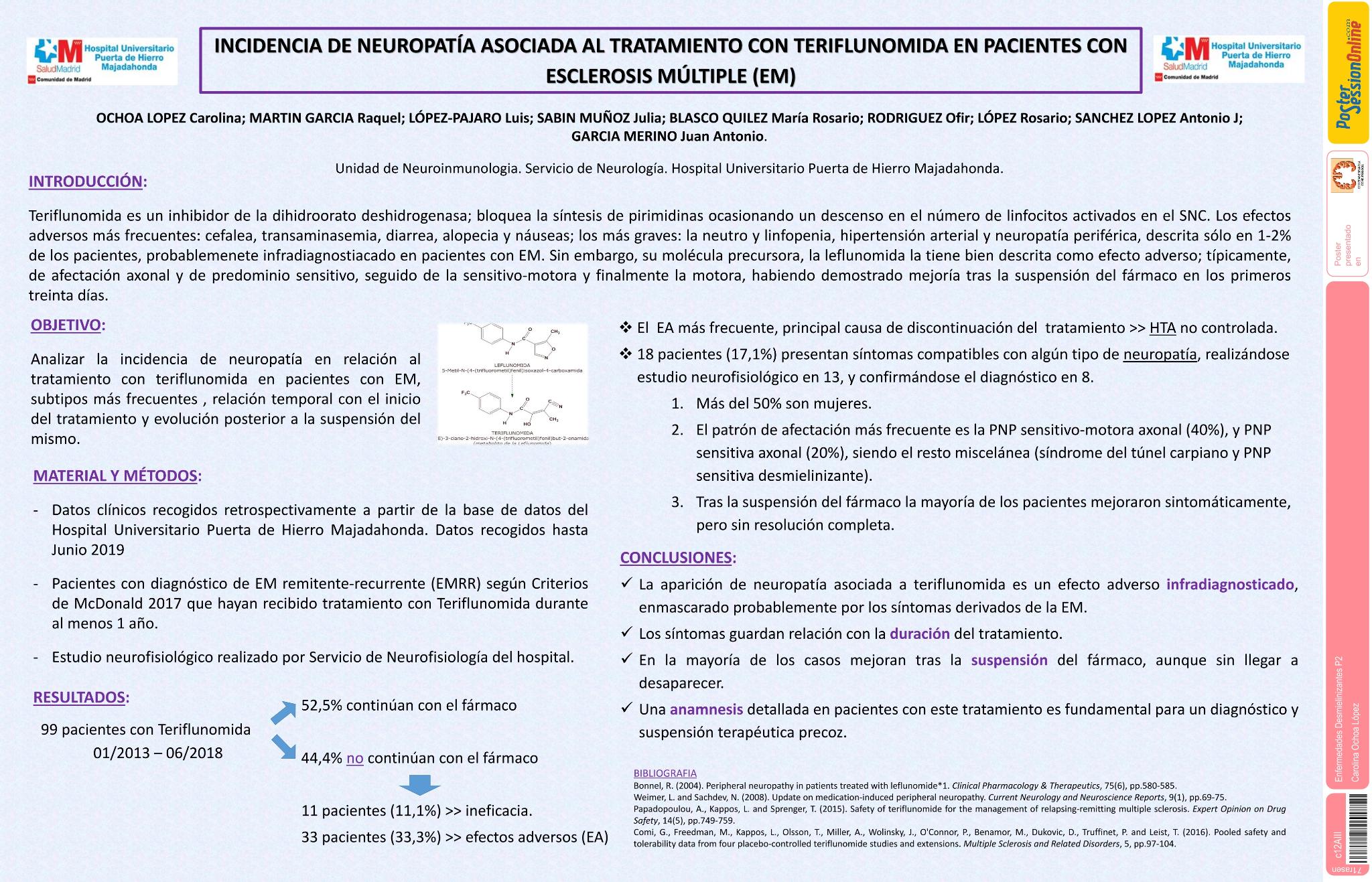 Incidencia de neuropatía asociada al tratamiento con Teriflunomida en pacientes con esclerosis múltiple (EM)
