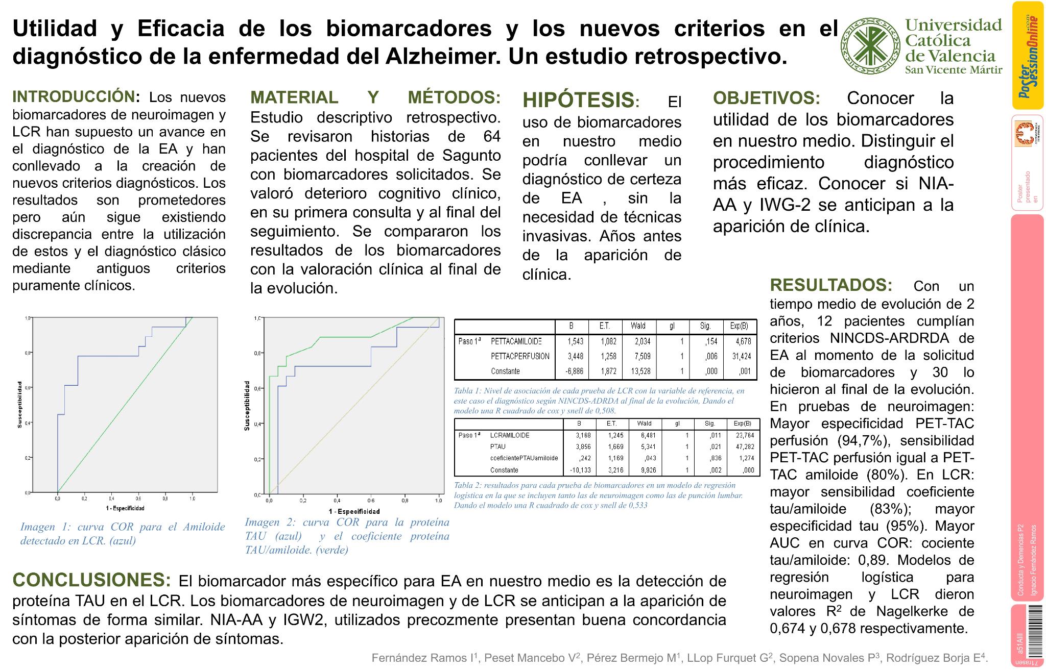 Utilidad y eficacia de los biomarcadores y los nuevos criterios en el diagnóstico de la enfermedad del Alzheimer