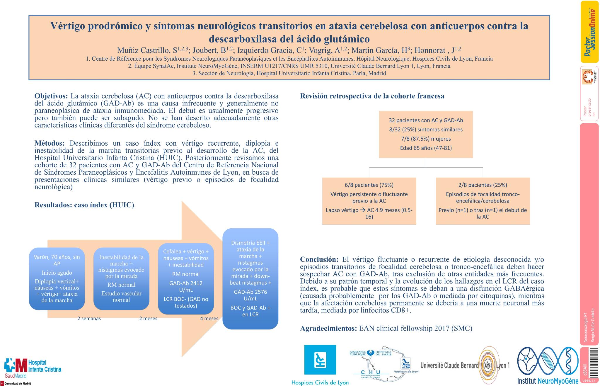 Vértigo prodrómico y síntomas neurológicos transitorios en ataxia cerebelosa con anticuerpos contra la descarboxilasa del ácido glutámico
