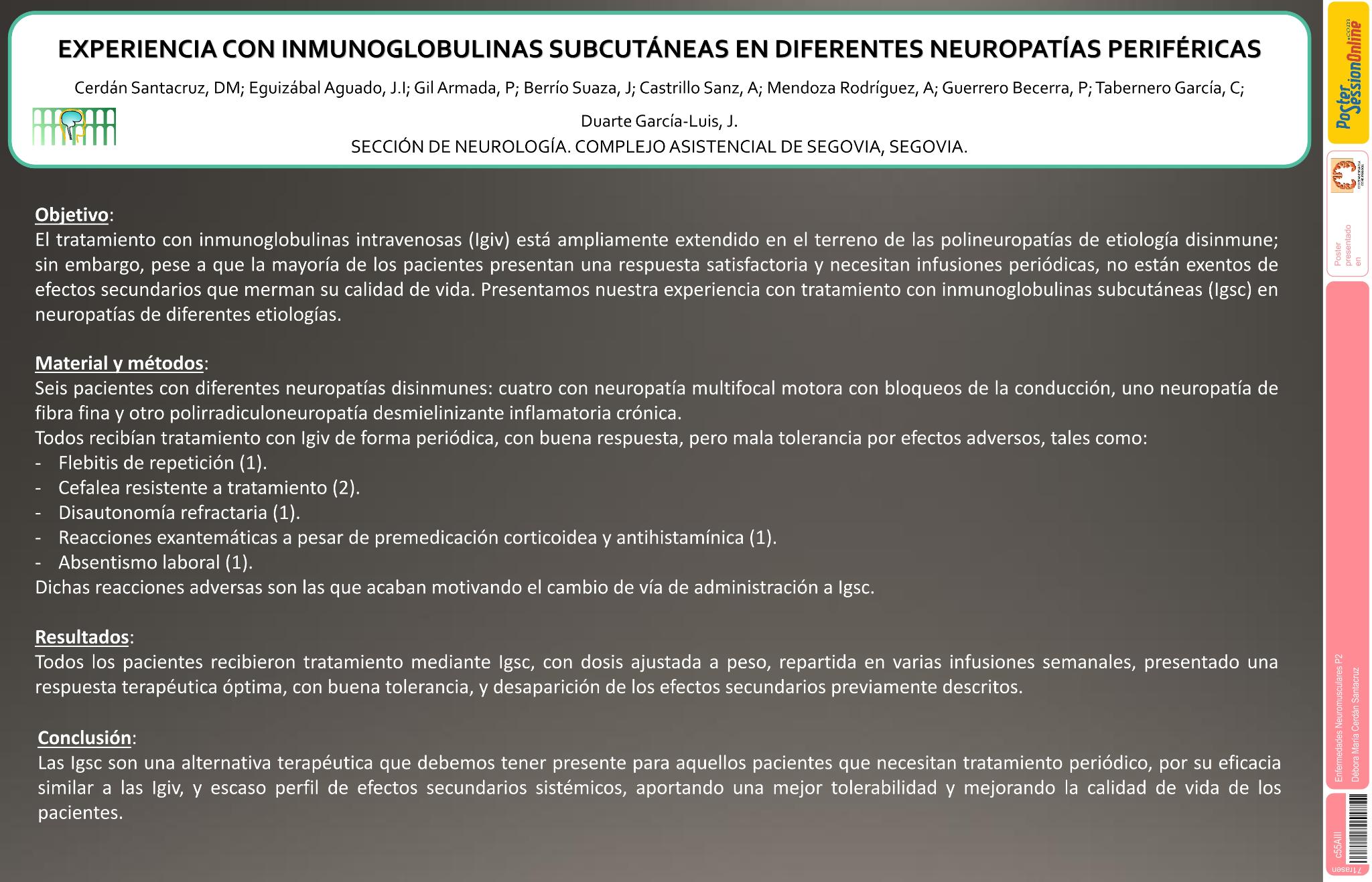 Experiencia con inmunoglobulinas subcutáneas en diferentes neuropatías periféricas