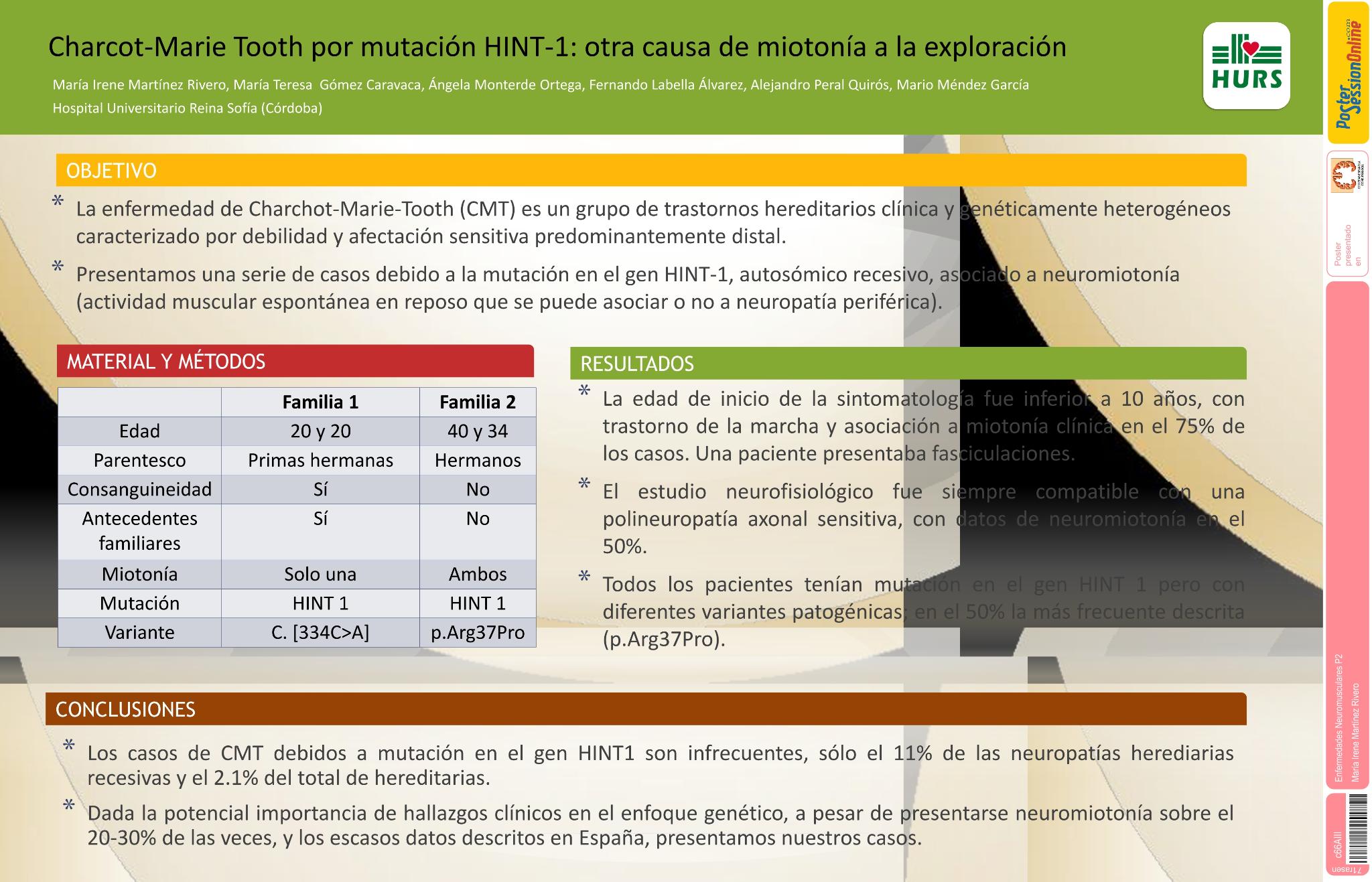 Charcot-Marie Tooth por mutación HINT-1: otra causa de miotonía a la exploración
