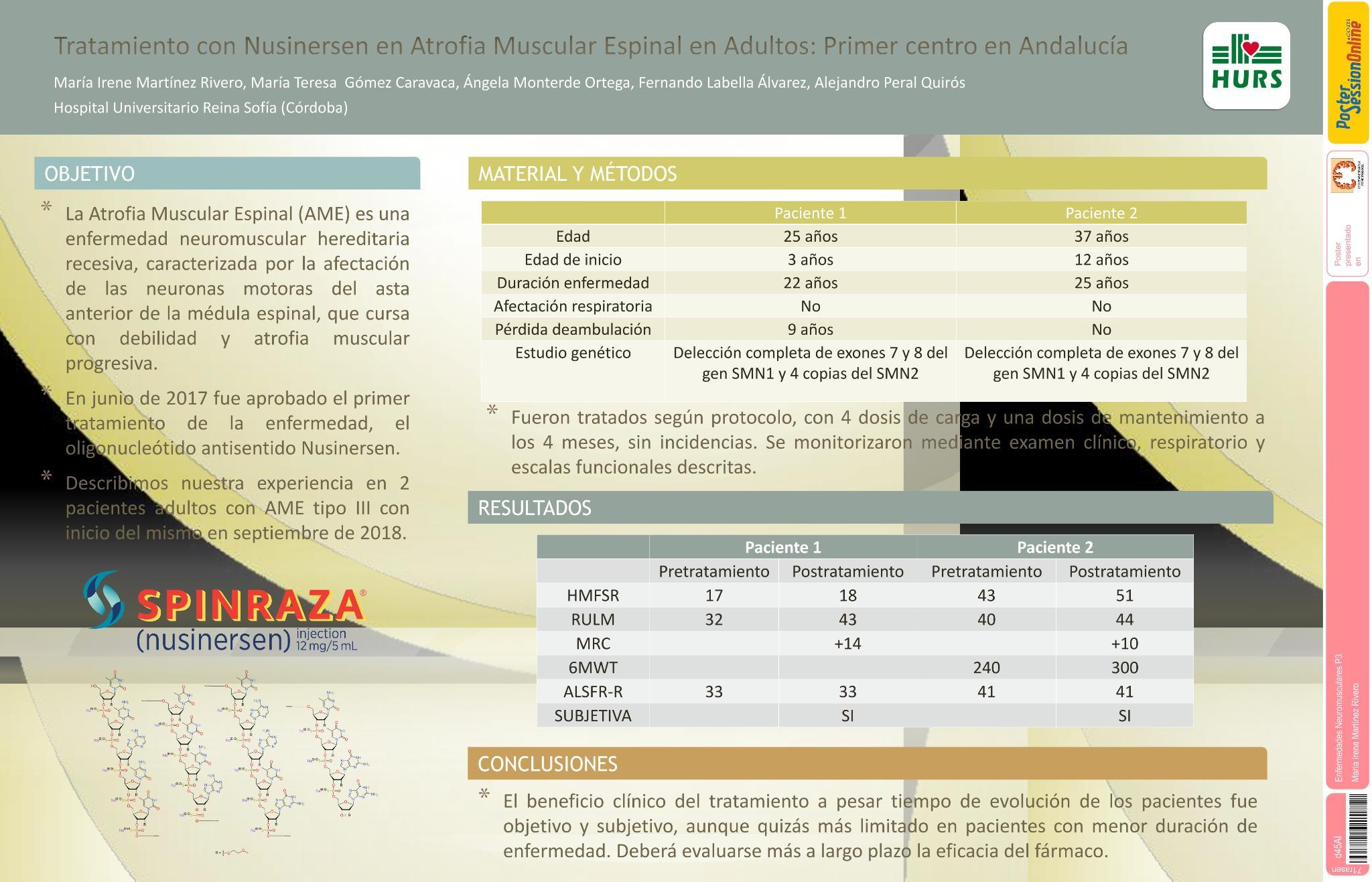 Tratamiento con Nusinersen en Atrofia Muscular Espinal en adultos: primer centro en Andalucía