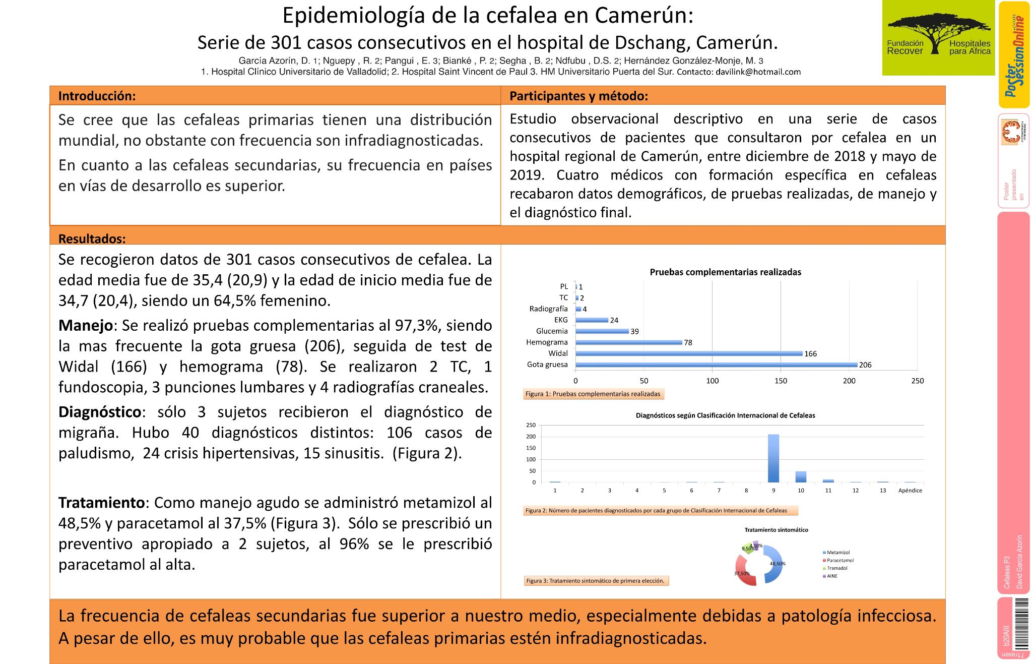Epidemiología de la cefalea en Camerún: Serie de 301 casos consecutivos en un hospital regional de Camerún