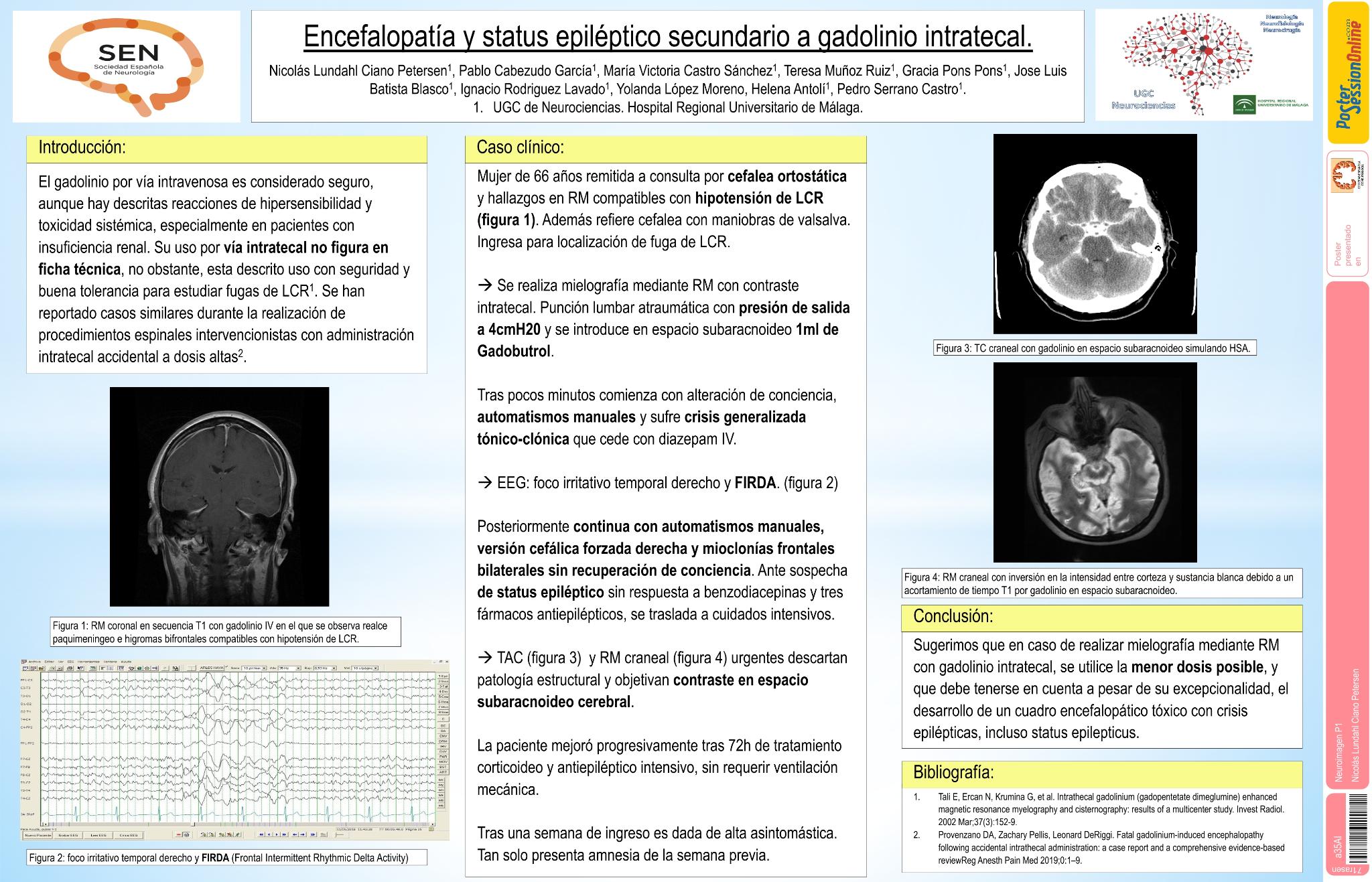 Encefalopatía y status epiléptico secundario a gadolinio intratecal