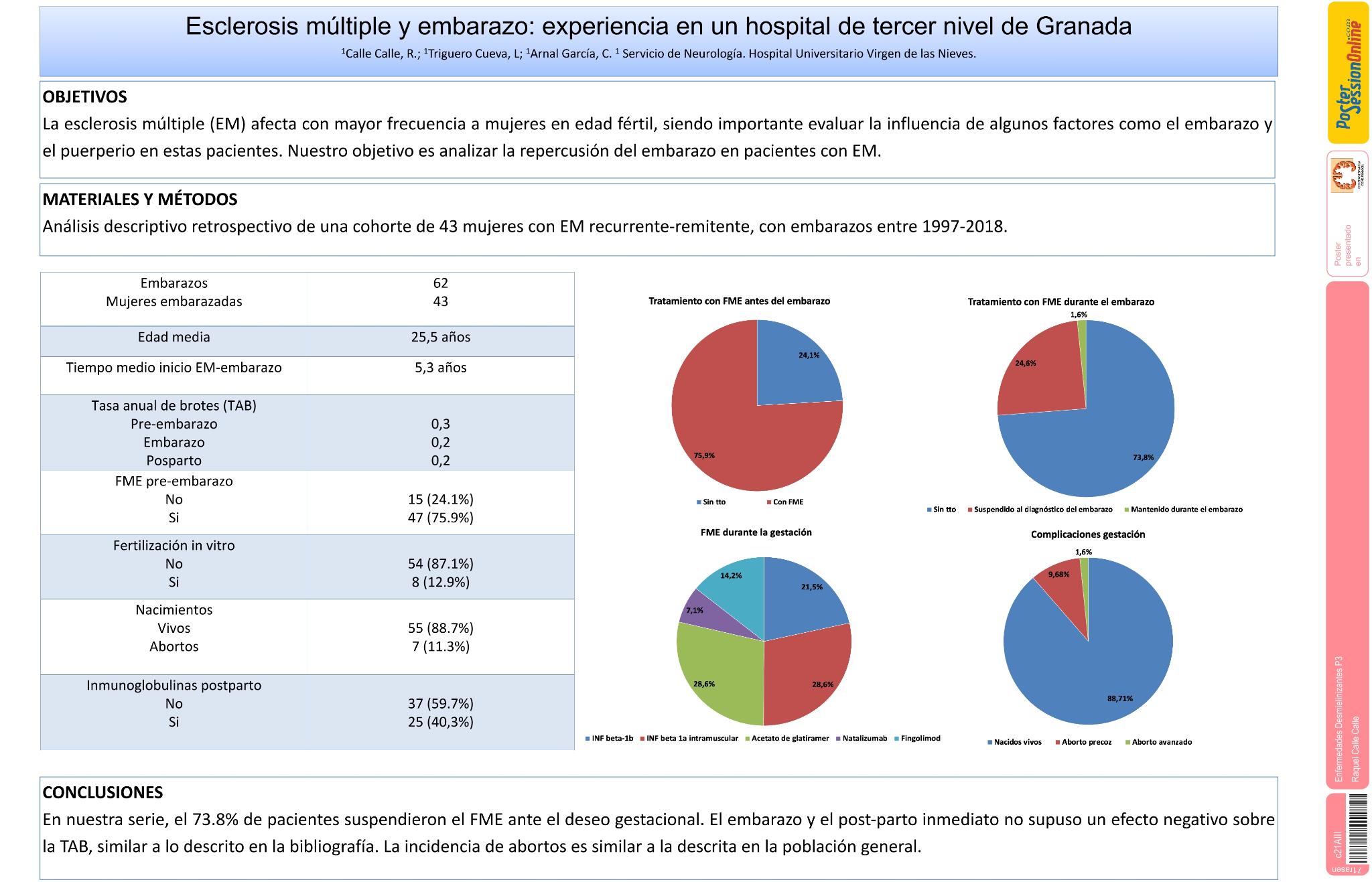 Esclerosis múltiple y embarazo: experiencia en un hospital de tercer nivel de Granada