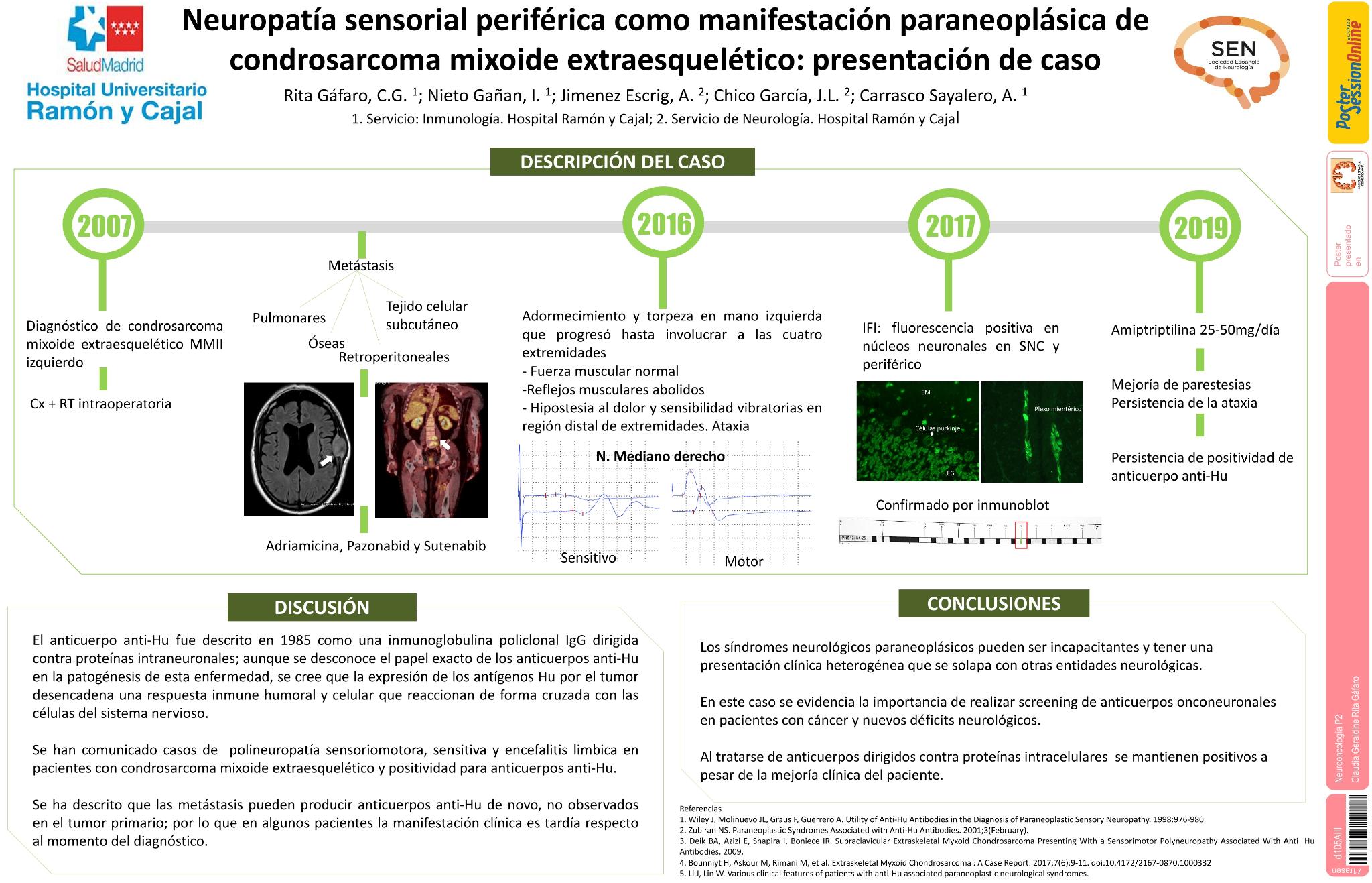 Neuropatía sensorial periférica como manifestación paraneoplásica de condrosarcoma mixoide extraesquelético: presentación de caso
