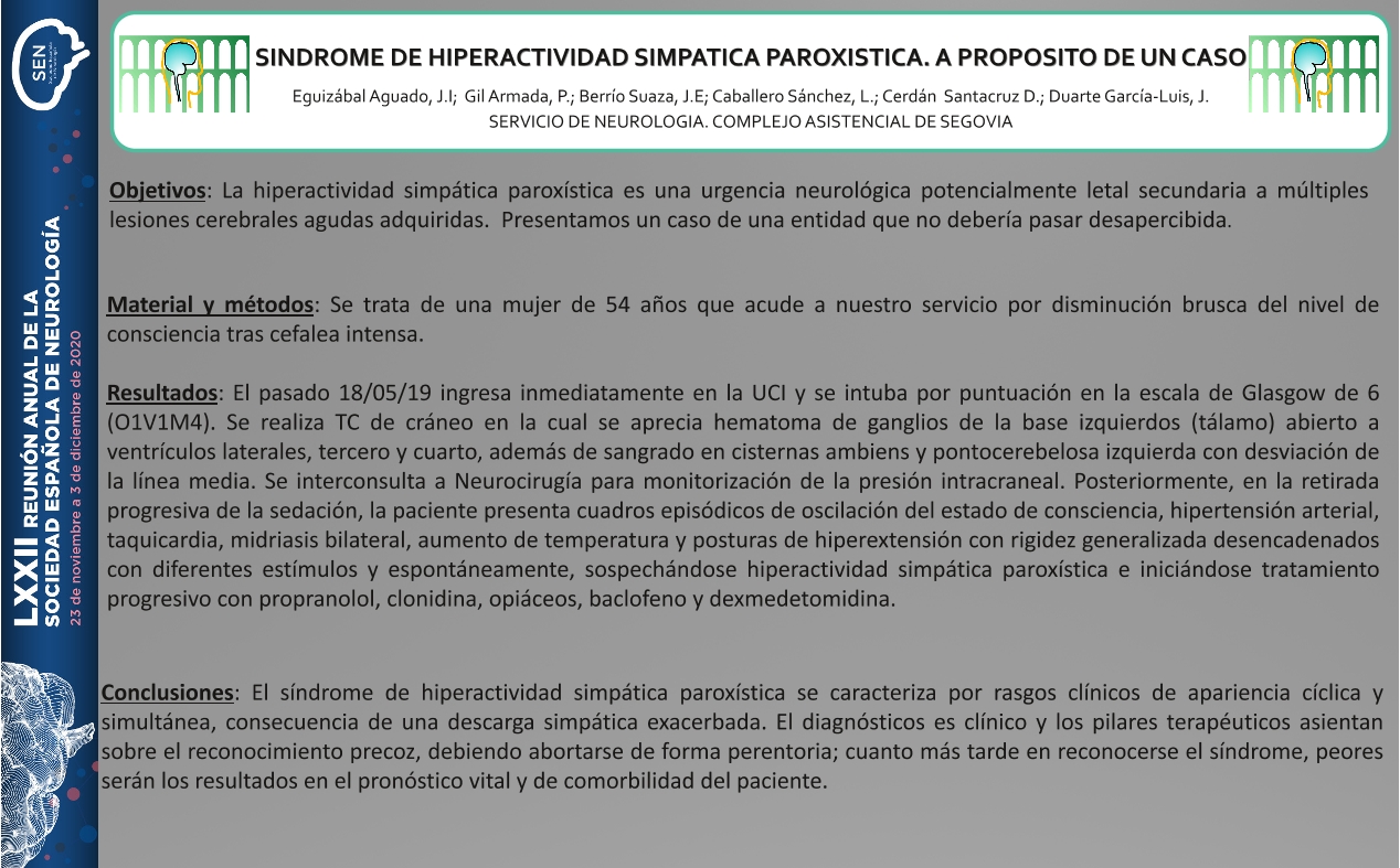 Síndrome de hiperactividad simpática paroxística. A propósito de un caso.