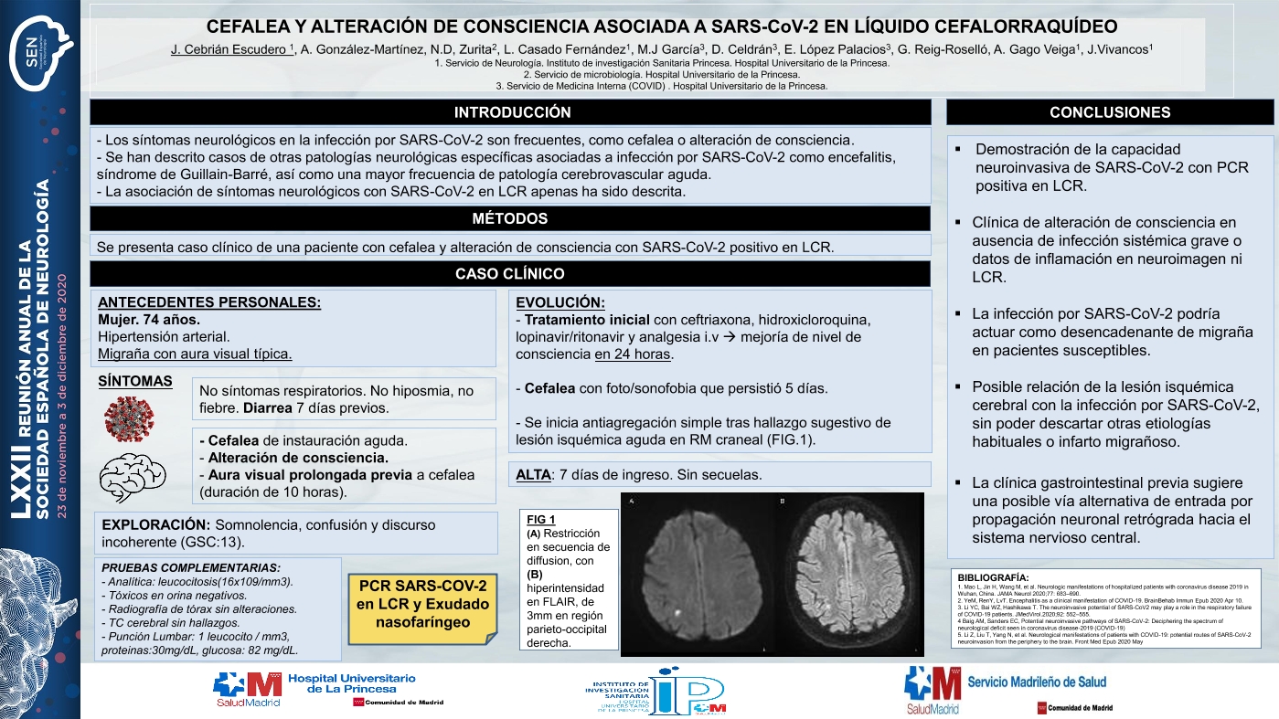 Cefalea y alteración de consciencia con SARS-CoV-2 positivo en Líquido Cefalorraquídeo