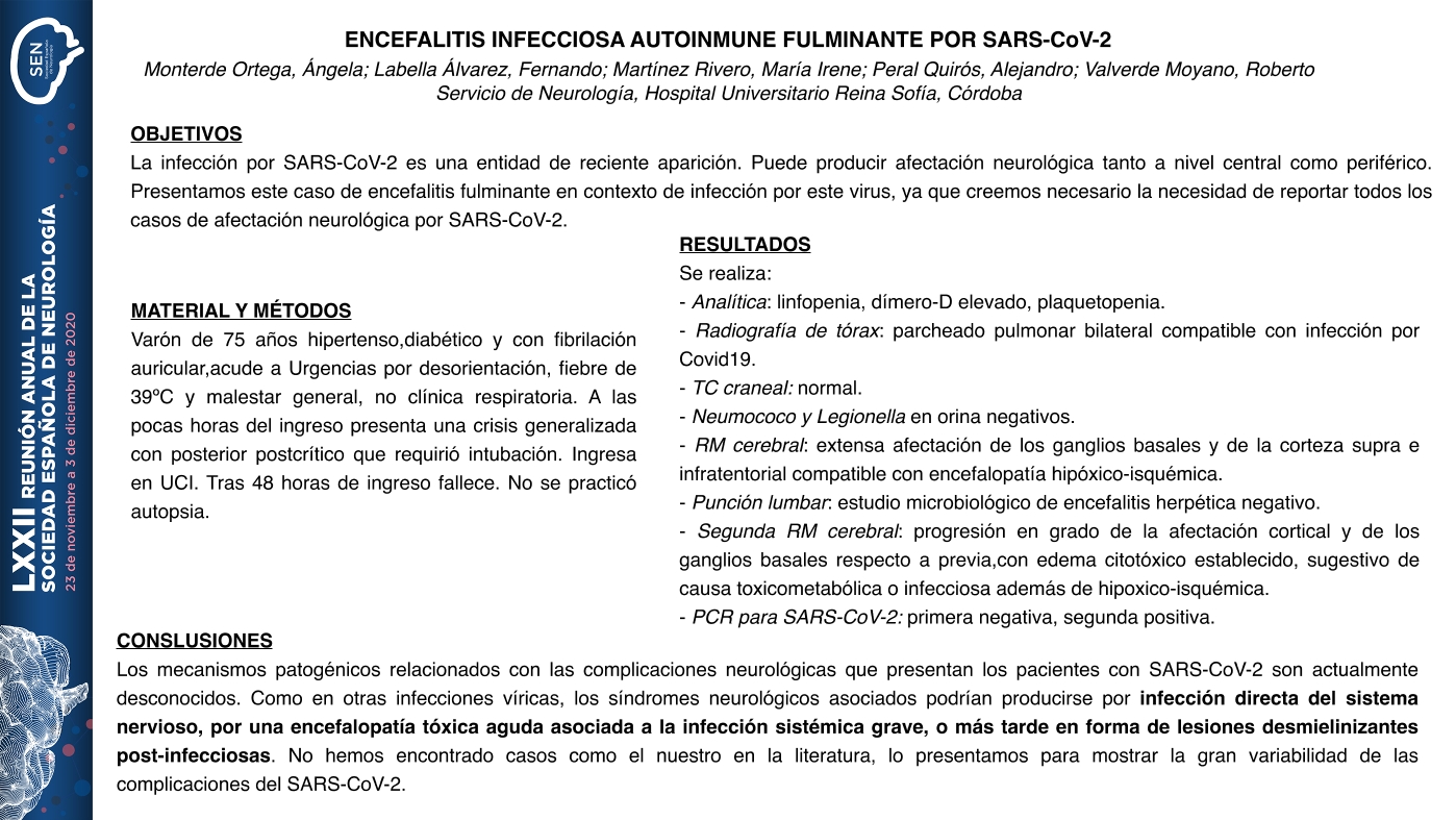 Encefalitis infecciosa fulminante por SARS-CoV-2
