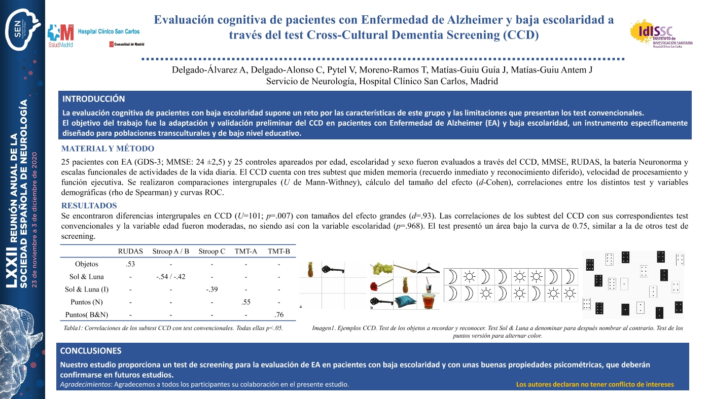 Evaluación cognitiva de pacientes con Enfermedad de Alzheimer y baja escolaridad a través del test Cross-Cultural Dementia Screening (CCD)