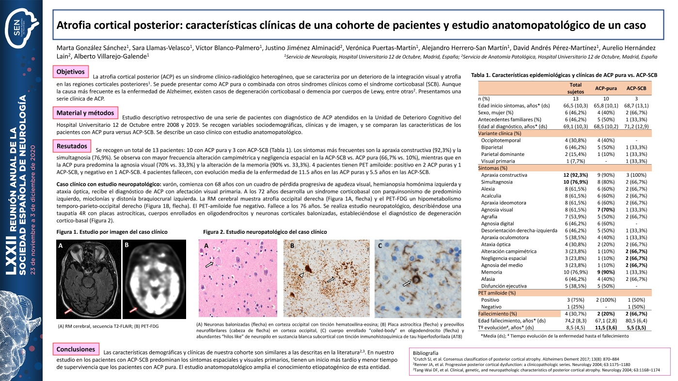 Atrofia cortical posterior: características clínicas de una cohorte de pacientes y estudio anatomopatológico de un caso