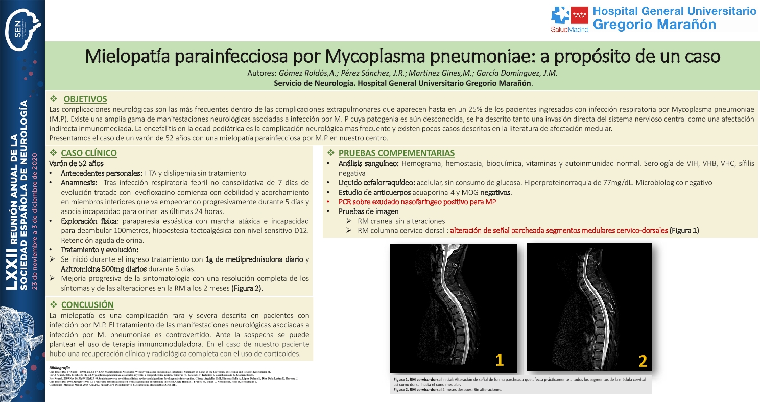Mielopatía parainfecciosa por Mycoplasma Pneumoniae: a propósito de un caso.