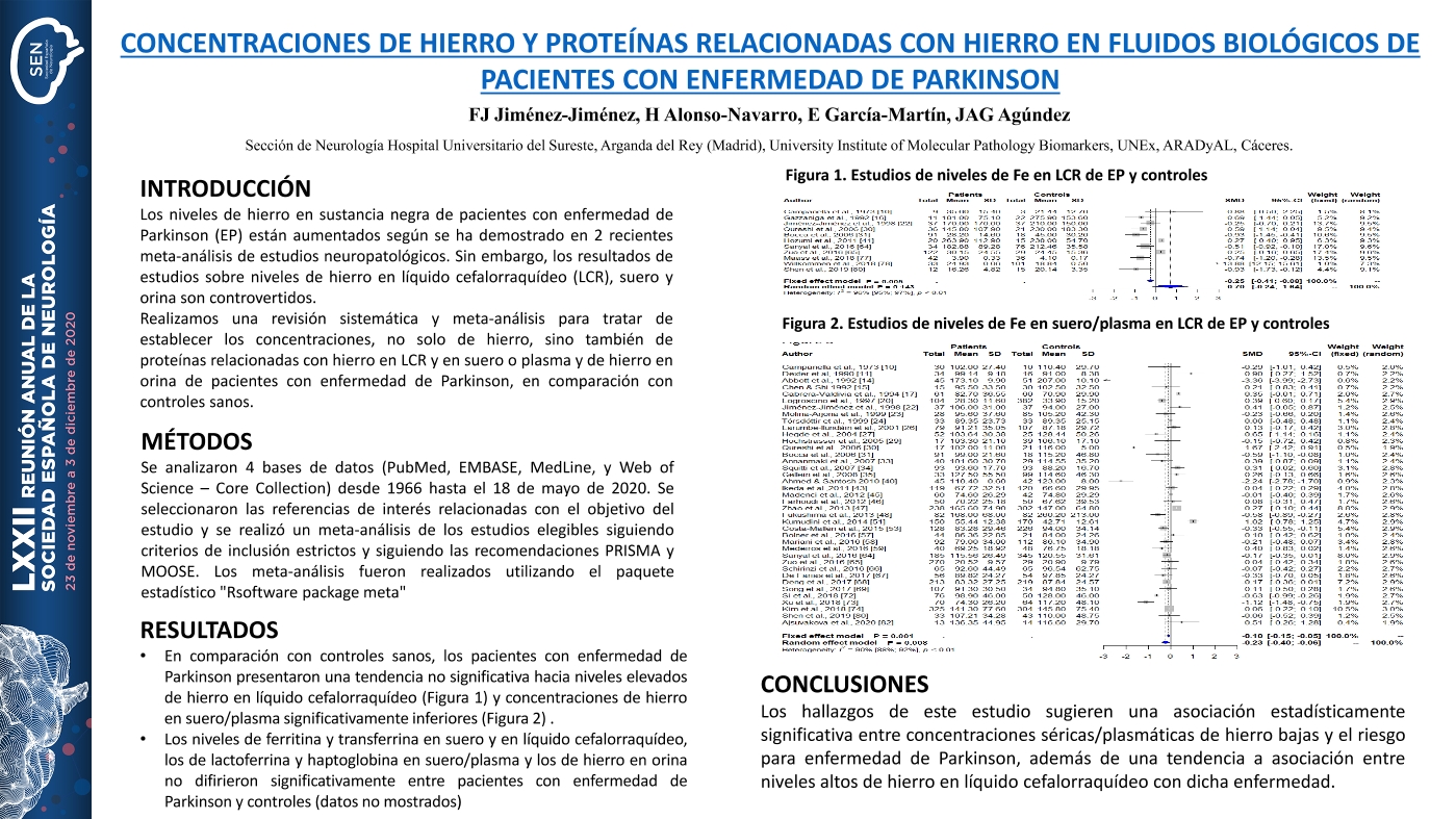 Concentraciones de hierro y proteínas relacionadas con hierro en fluidos biológicos en pacientes con enfermedad de Parkinson