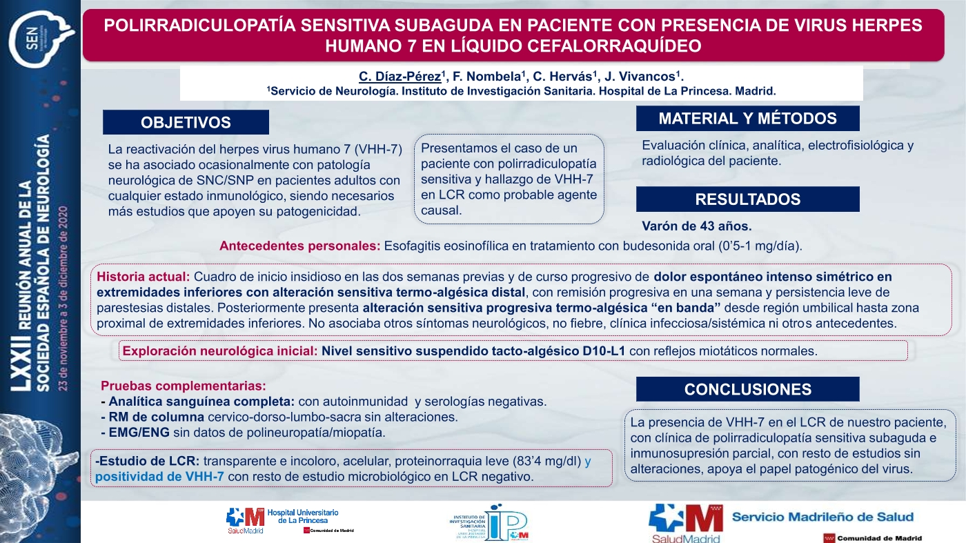 Polirradiculopatía sensitiva subaguda en paciente con presencia de virus herpes humano 7 en líquido cefalorraquídeo