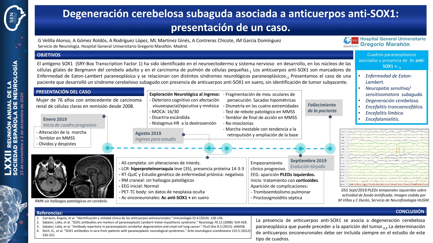 Degeneración cerebelosa subaguda asociada a anticuerpos anti-SOX1: presentación de un caso.