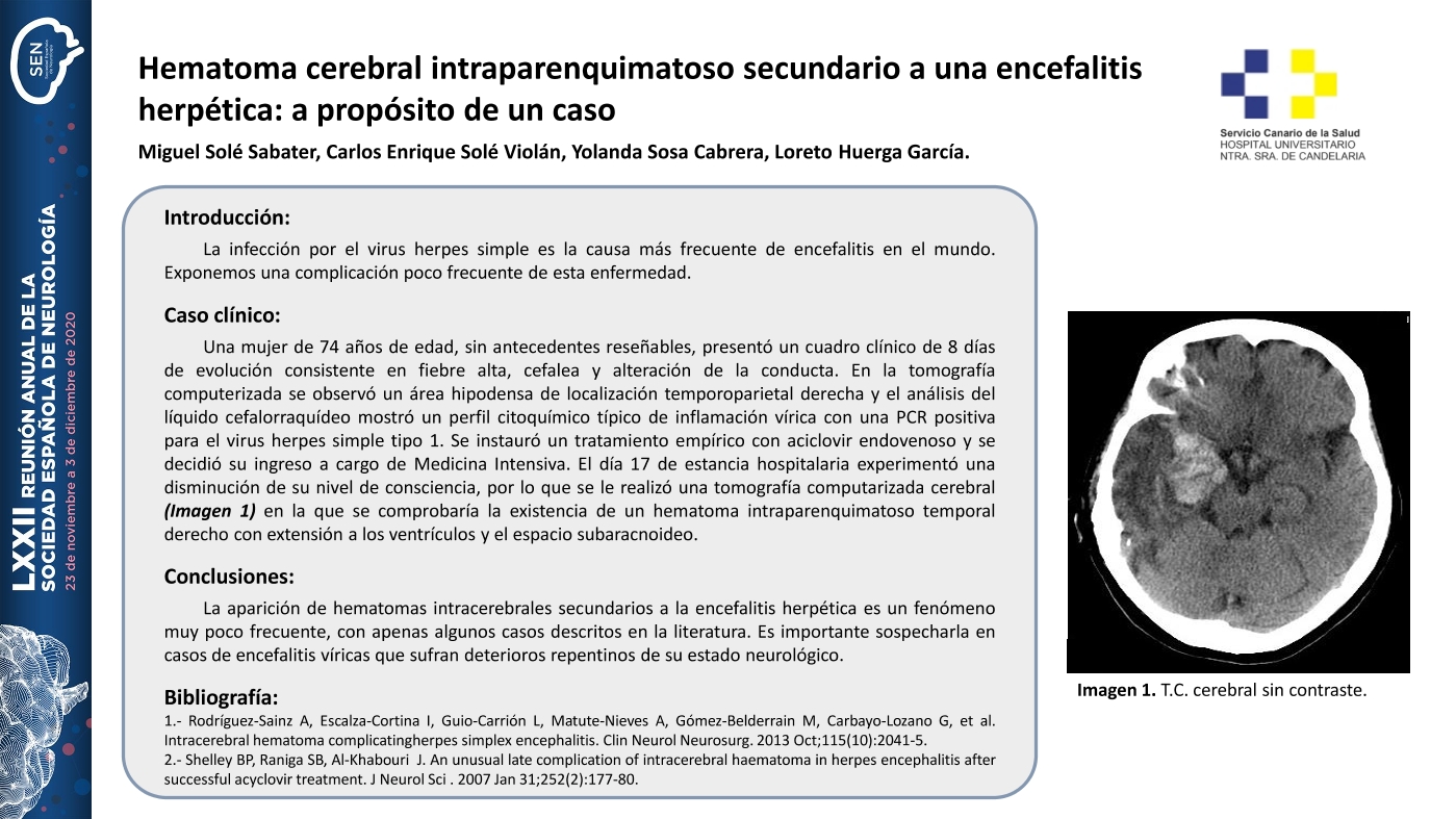 Hematoma cerebral intraparenquimatoso secundario a una encefalitis herpética: a propósito de un caso