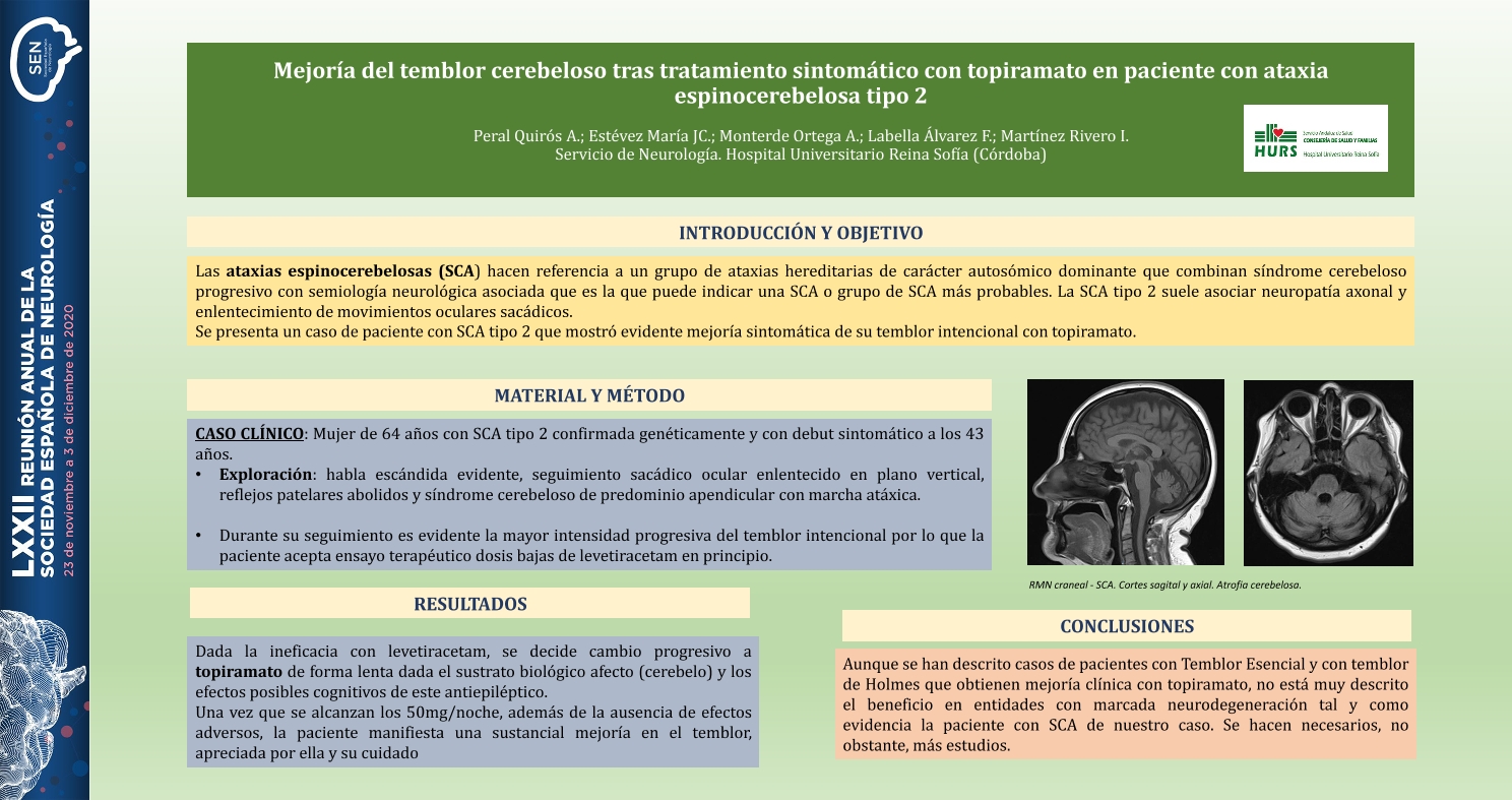 Mejoría del temblor cerebeloso tras tratamiento sintomático con topiramato en paciente con ataxia espinocebelosa tipo 2