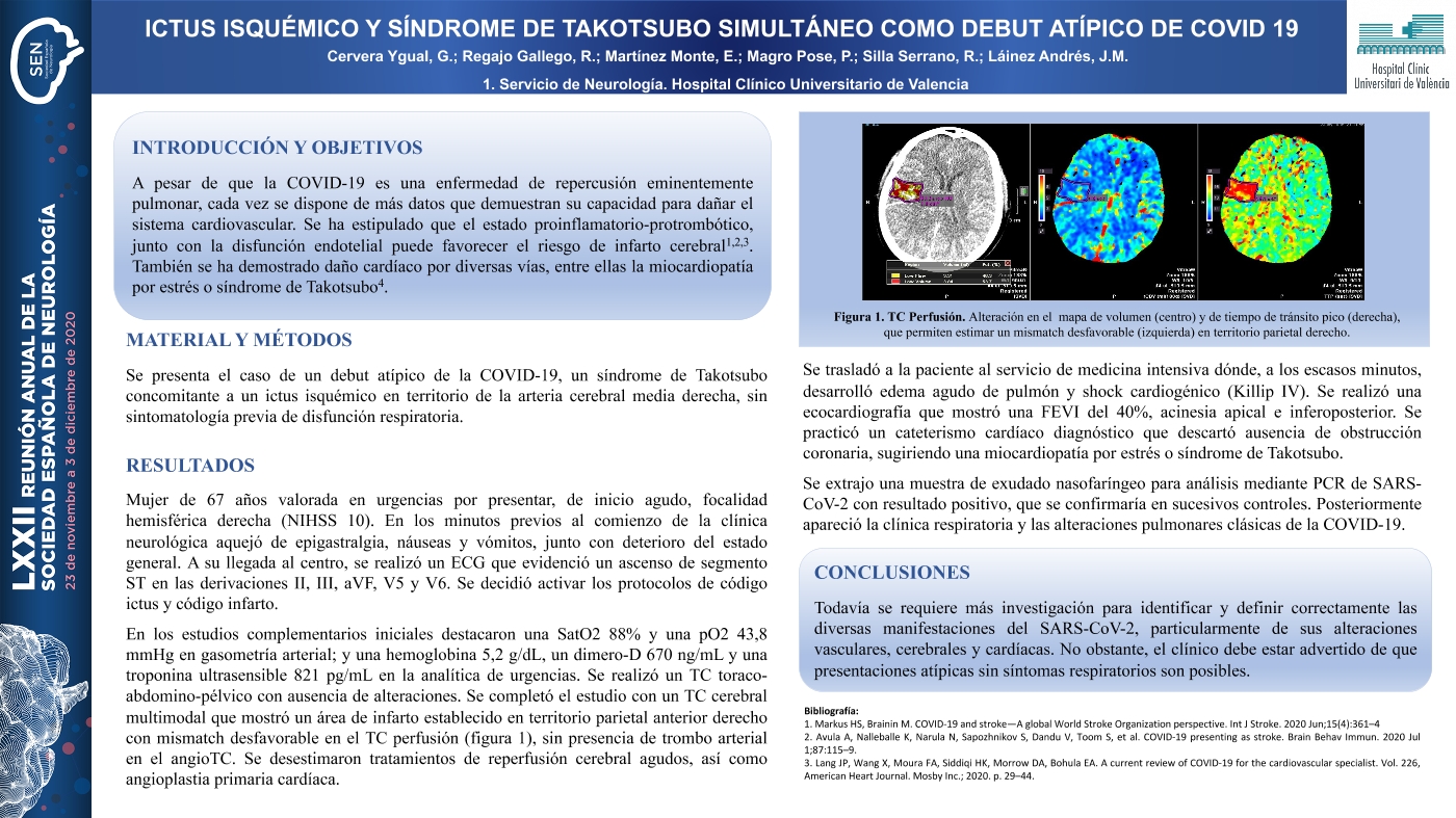 Ictus isquémico y síndrome de Takostsubo simultáneo como debut atípico de la COVID-19