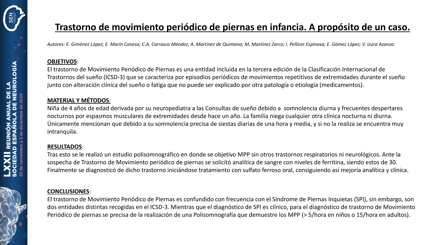 Trastorno de movimiento periódico de piernas en infancia. A propósito de un caso.