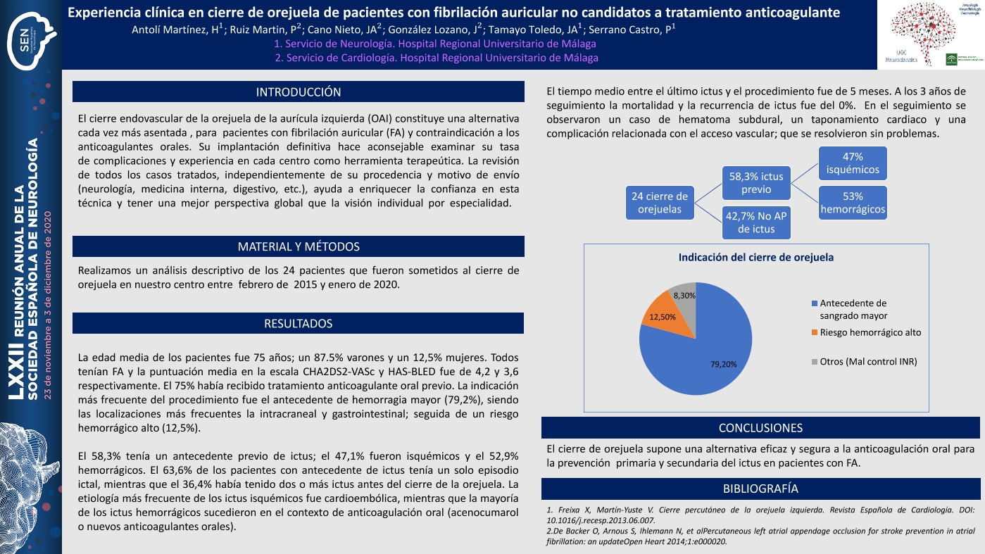 Experiencia clínica en cierre de orejuela de pacientes con fibrilación auricular no candidatos a tratamiento anticoagulante