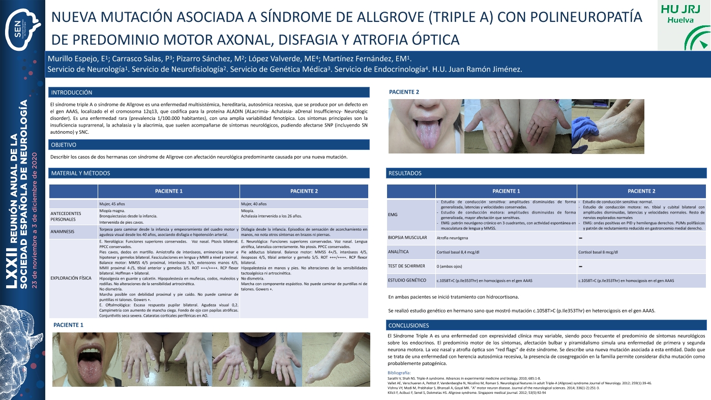 Nueva mutación asociada a Síndrome de Allgrove (Triple A) con polineuropatía de predominio motor axonal, disfagia y atrofia óptica