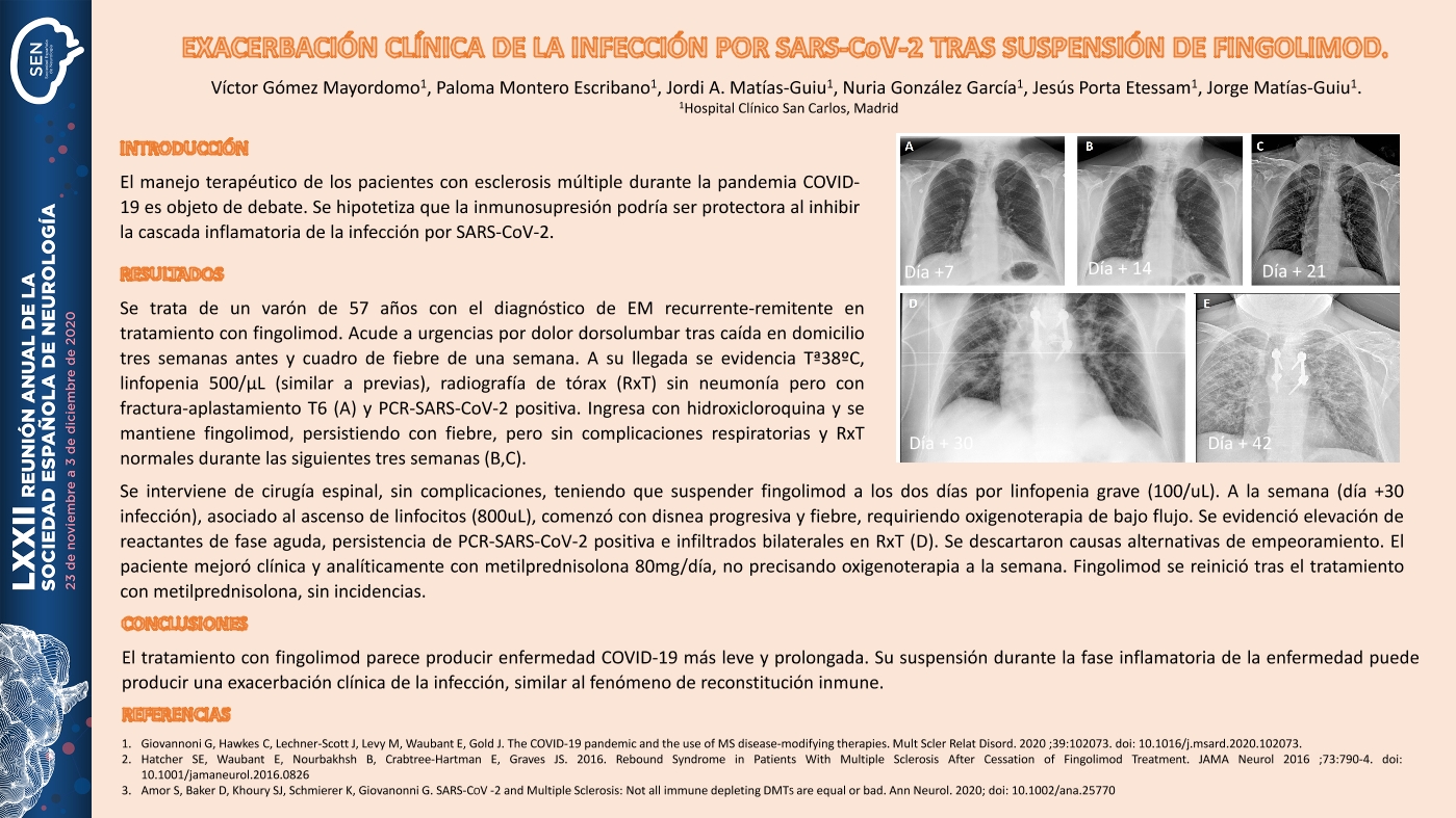 Exacerbación clínica de la infección por SARS-CoV-2 tras la suspensión de Fingolimod.