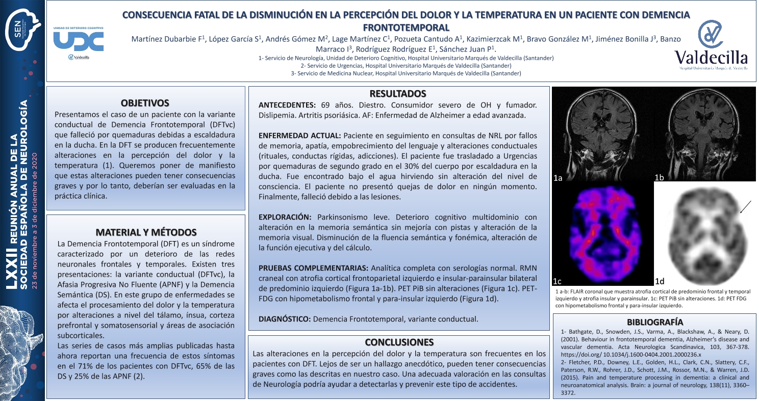Consecuencia fatal de la disminución en la percepción del dolor y temperatura en un paciente con demencia frontotemporal